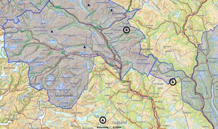 4.1.5 Rovviltforvaltning Region 3/Oppland er en egen rovviltregion med nasjonalt fastsatte bestandsmål for gaupe (5 årlige familiegrupper) og jerv (4 årlige ynglinger).