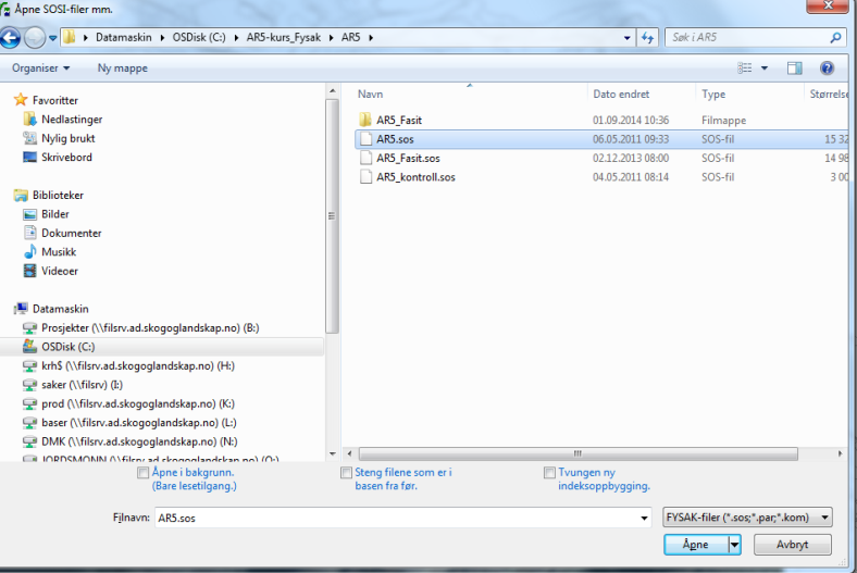 3. TA INN DATA 3.1 Åpne lokale filer Åpne AR5-base, ortofoto og matrikkel Velg Fil Åpnefiler Bla fram til for AR5- Filen og åpne denne. Gjør det samme med ortofoto og matrikkel.