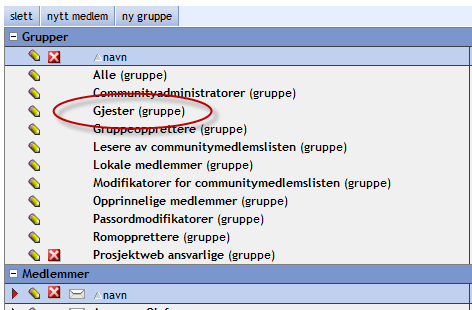 Et eksempel på en community medlemsliste i et Vegvesen prosjekt ser du her: I de fleste tilfeller finnes medlemmer fra før. Da kan CA hente dem fra communitiet for interne eller eksterne medlemmer.