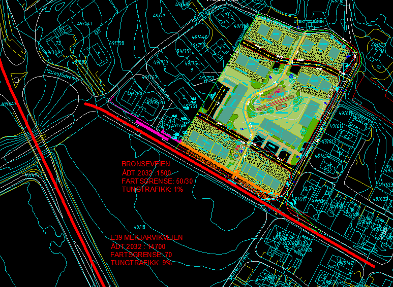 Støyberegning Harestadvika 8 Figur 4 - Trafikalt grunnlag til støyberegningene. Trafikktall (år 2032) for Bronseveien og Mekjarvikveien. Angitt av.