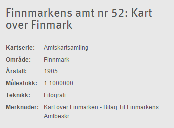 Forsiden viser «Kart over Finmarken» fra 1905.