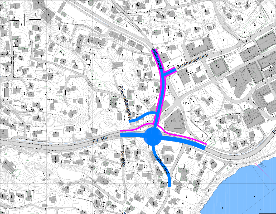 Vennesla kommune Kryssløsning alt. 1 med planskilt kryssing 3.6.2 Alt. 2 - Rundkjøring plassert ved eksisterende kryss Kryssløsning alt.