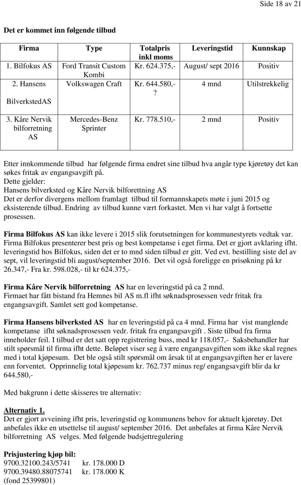 510,- 2 mnd Positiv Etter innkommende tilbud har følgende firma endret sine tilbud hva angår type kjøretøy det kan søkes fritak av engangsavgift på.