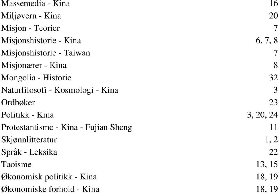 Kina 3 Ordbøker 23 Politikk - Kina 3, 20, 24 Protestantisme - Kina - Fujian Sheng 11