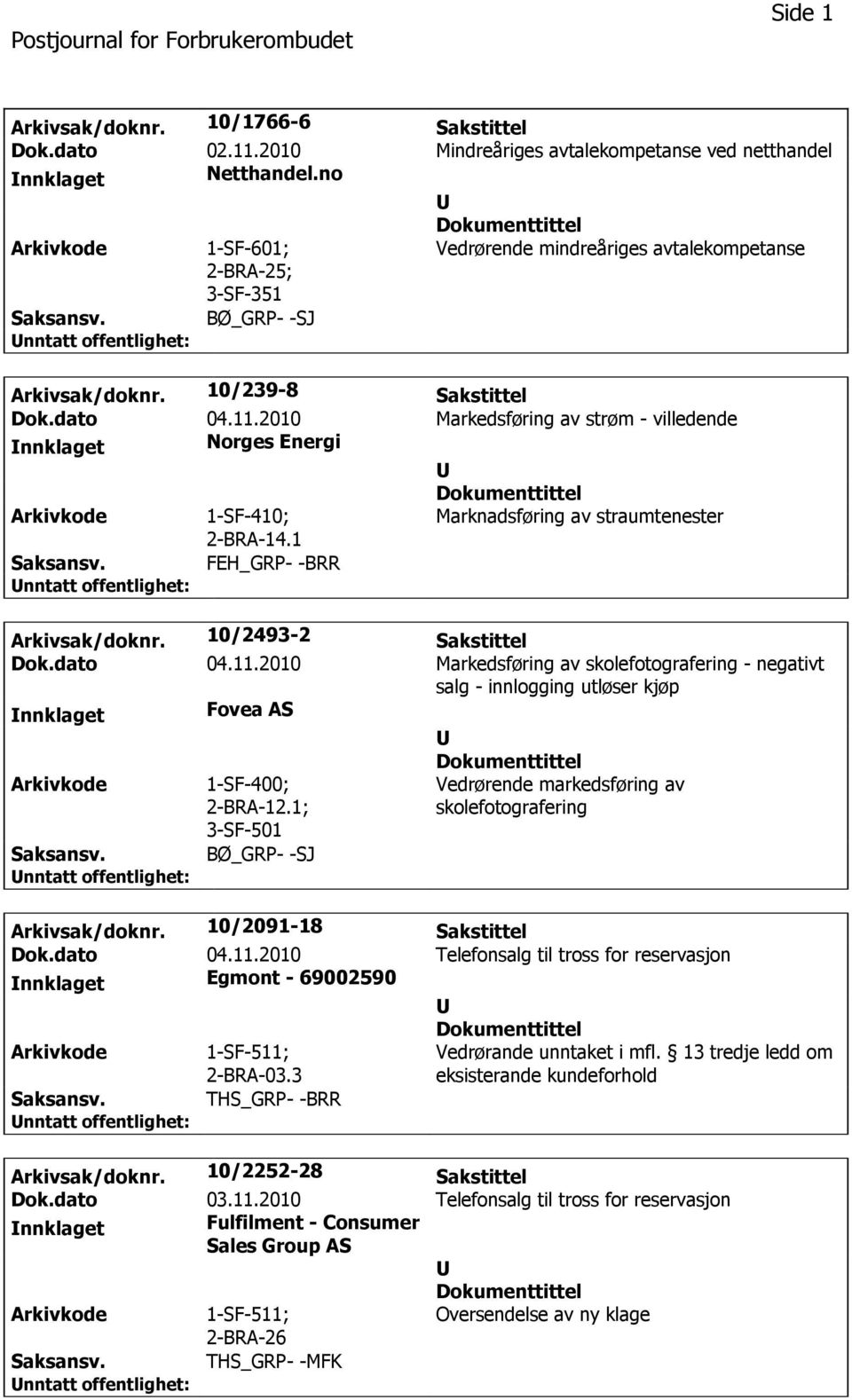 2010 Markedsføring av strøm - villedende Norges Energi Marknadsføring av straumtenester 2-BRA-14.1 Arkivsak/doknr. 10/2493-2 Sakstittel Dok.dato 04.11.