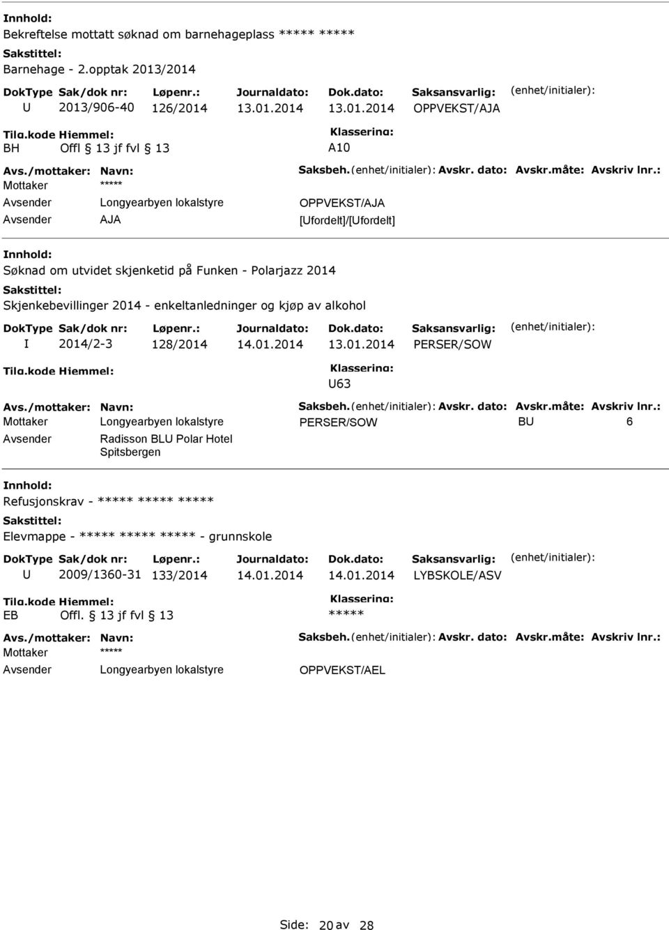 : Mottaker J [fordelt]/[fordelt] Søknad om utvidet skjenketid på Funken - olarjazz 2014 Skjenkebevillinger 2014 - enkeltanledninger og kjøp av alkohol 2014/2-3