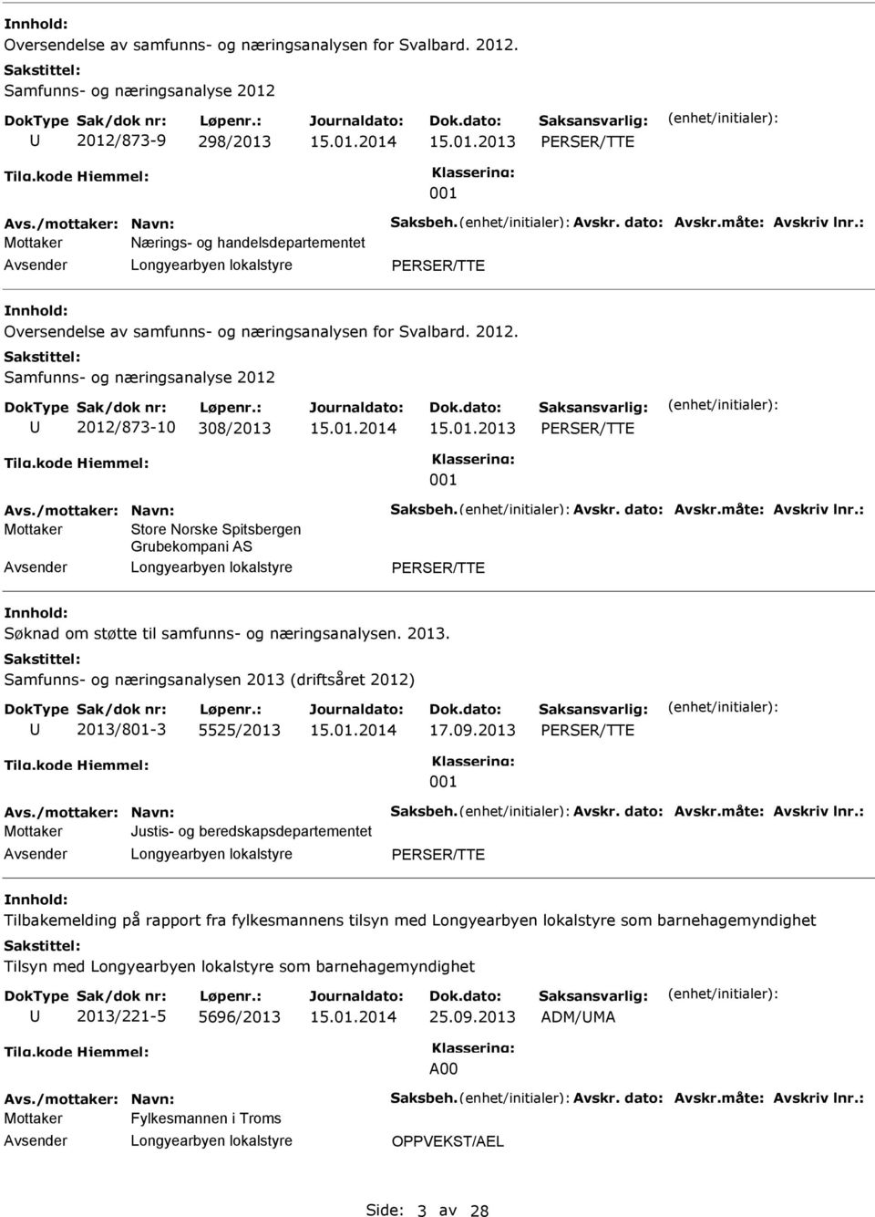 /mottaker: Navn: Saksbeh. vskr. dato: vskr.måte: vskriv lnr.: Mottaker Store Norske Spitsbergen Grubekompani S Søknad om støtte til samfunns- og næringsanalysen. 2013.