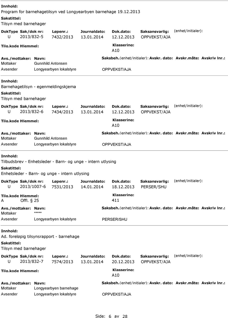 : Mottaker Gunnhild ntonsen Tilbudsbrev - Enhetsleder - Barn- og unge - intern utlysing Enhetsleder - Barn- og unge - intern utlysing 2013/1007-6 7531/2013 18.12.2013 ERSER/SH 411 vs.