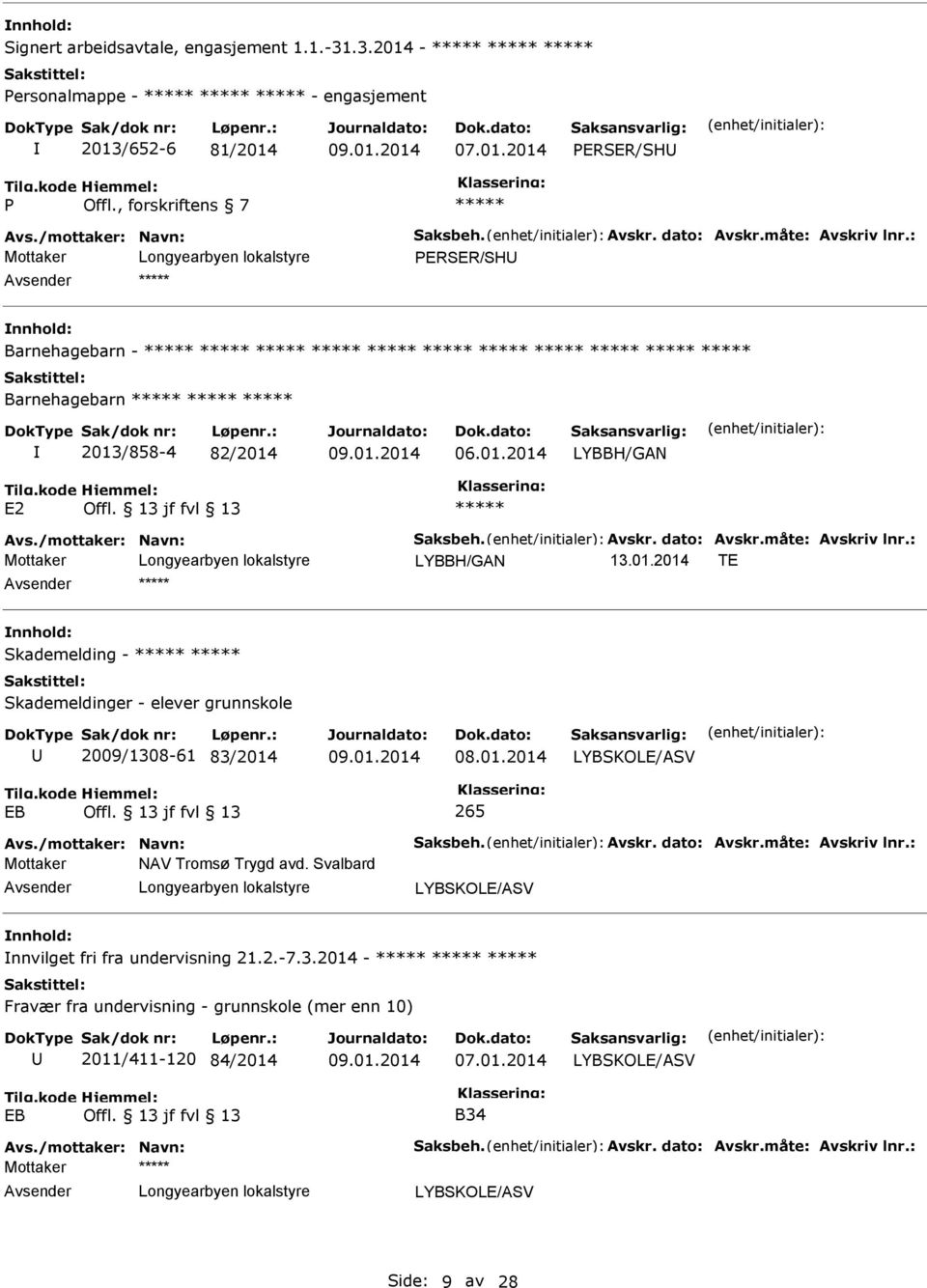 01.2014 EB Offl. 13 jf fvl 13 265 vs./mottaker: Navn: Saksbeh. vskr. dato: vskr.måte: vskriv lnr.: Mottaker NV Tromsø Trygd avd. Svalbard nnvilget fri fra undervisning 21.2.-7.3.2014 - Fravær fra undervisning - grunnskole (mer enn 10) 2011/411-120 84/2014 07.