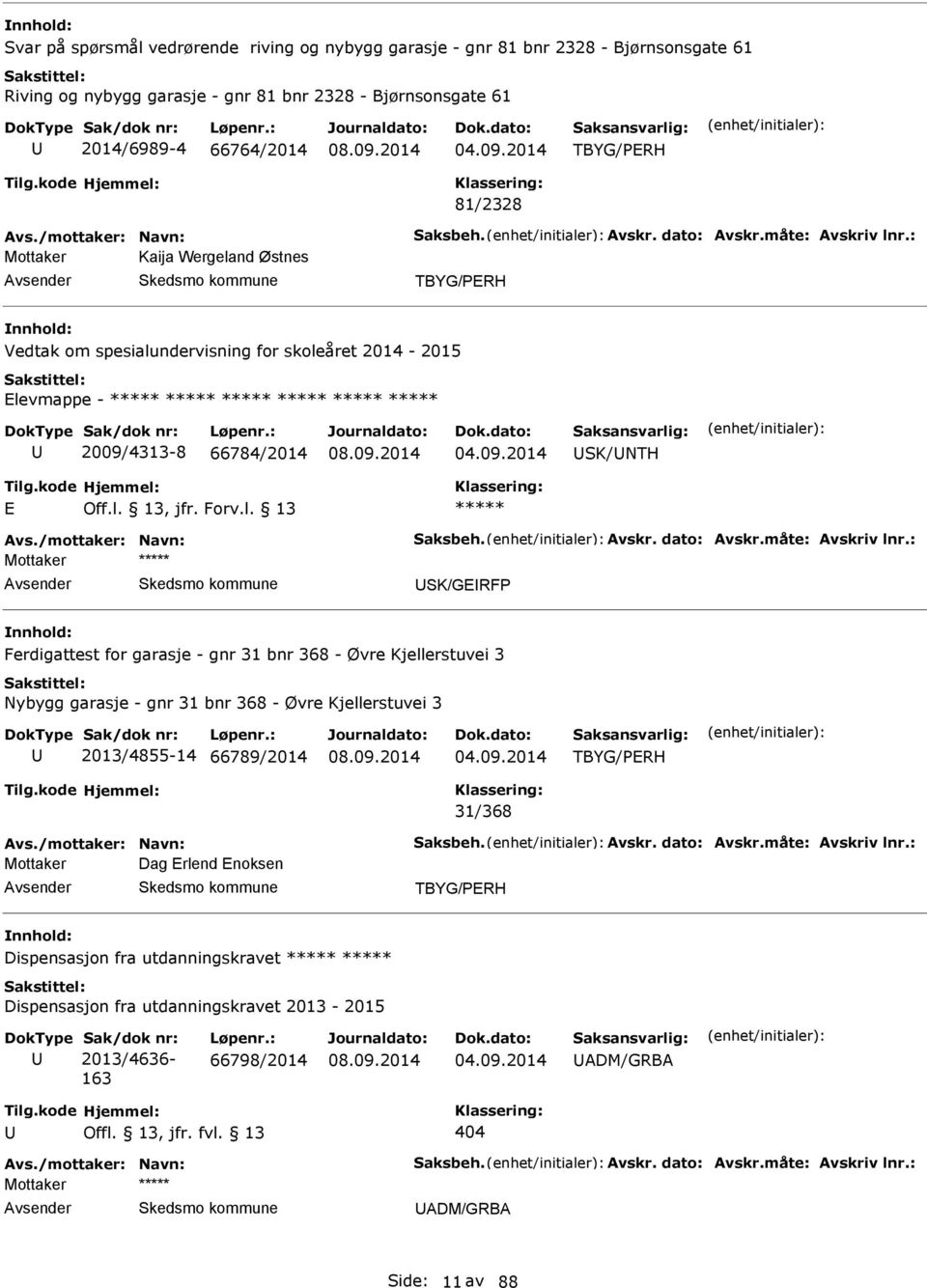 : Mottaker Kaija Wergeland Østnes TBYG/PRH Vedtak om spesialundervisning for skoleåret 2014-2015 levmappe - 2009/4313-8 66784/2014 SK/NTH Off.l. 13, jfr. Forv.l. 13 vs.