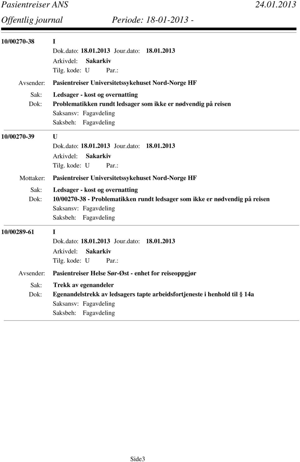 overnatting 10/00270-38 - Problematikken rundt ledsager som ikke er nødvendig på reisen 10/00289-61 I Pasientreiser Helse