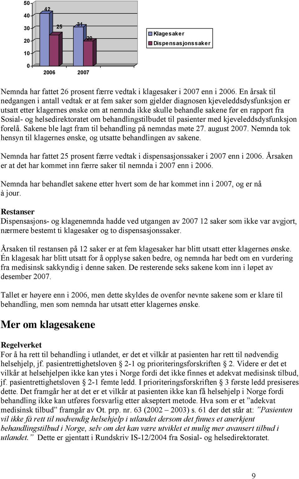 og helsedirektoratet om behandlingstilbudet til pasienter med kjeveleddsdysfunksjon forelå. Sakene ble lagt fram til behandling på nemndas møte 7. august 007.