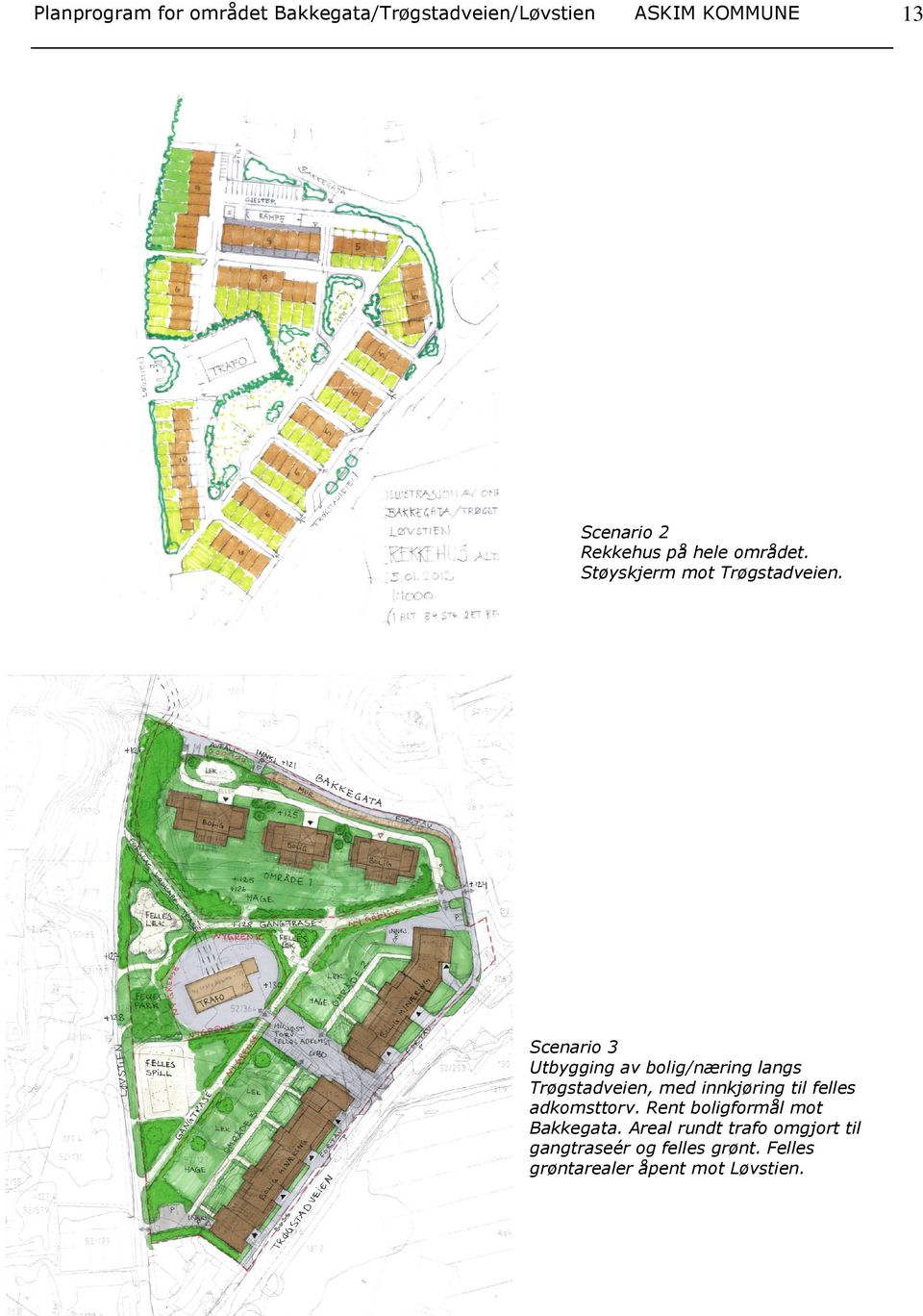 Scenario 3 Utbygging av bolig/næring langs Trøgstadveien, med innkjøring til felles