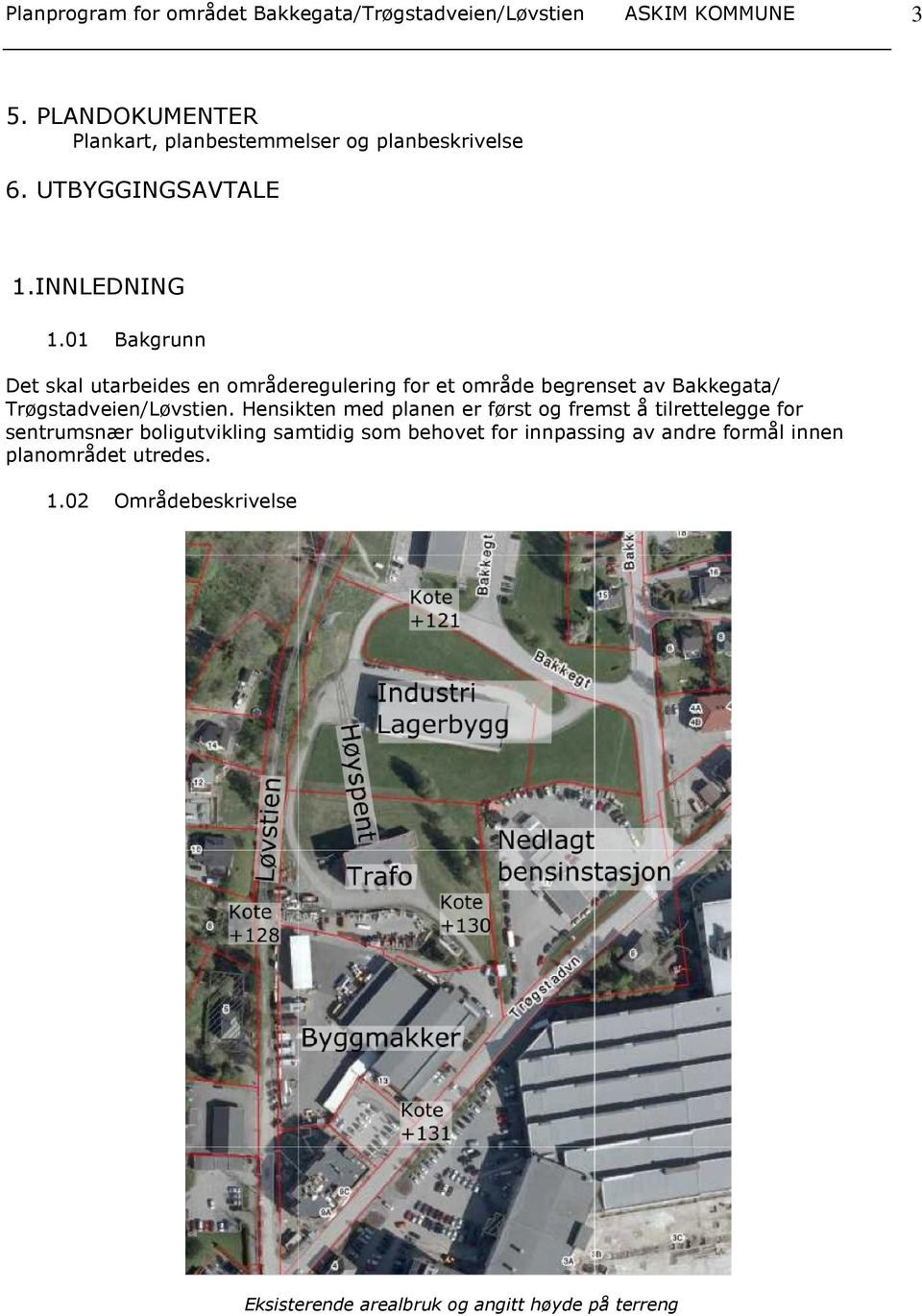 01 Bakgrunn Det skal utarbeides en områderegulering for et område begrenset av Bakkegata/ Trøgstadveien/Løvstien.