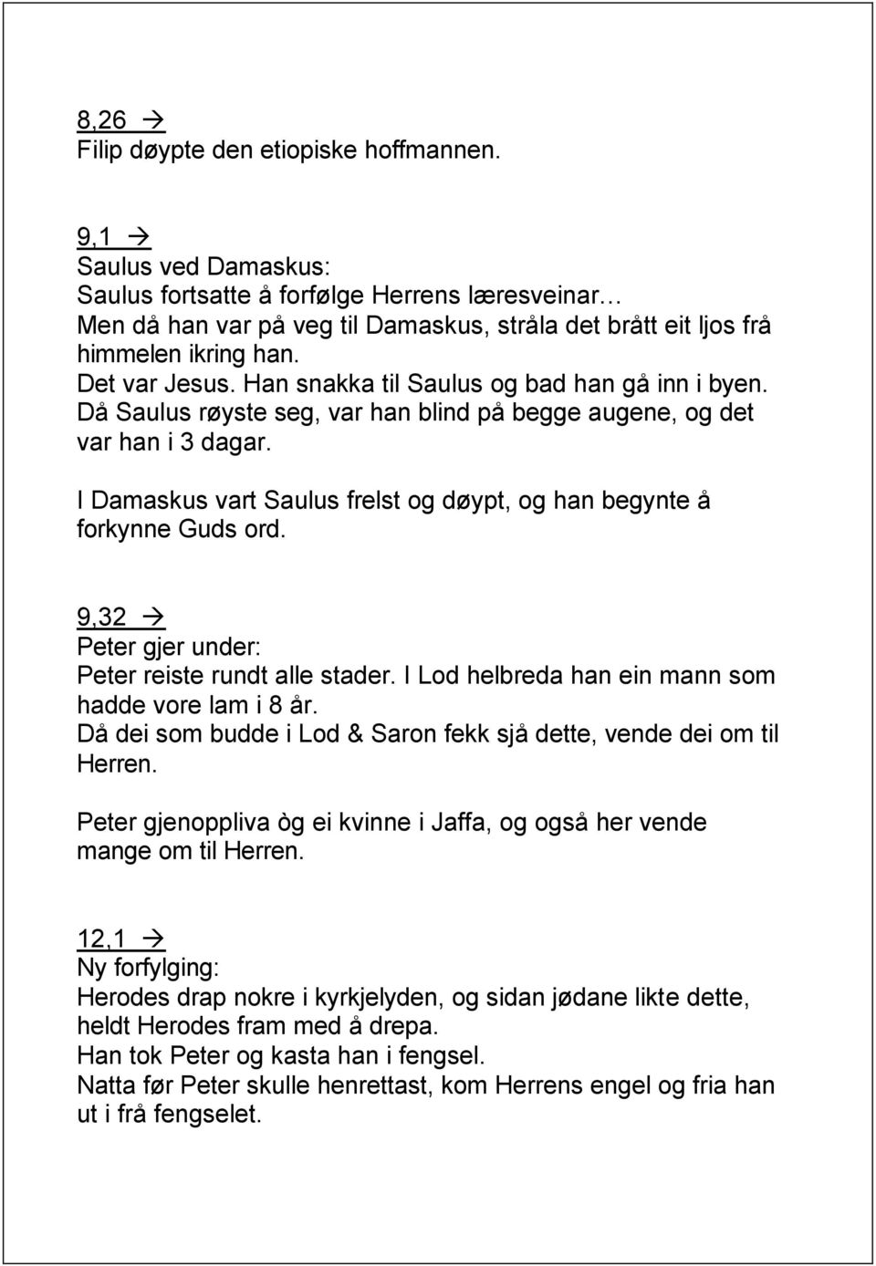 Han snakka til Saulus og bad han gå inn i byen. Då Saulus røyste seg, var han blind på begge augene, og det var han i 3 dagar.