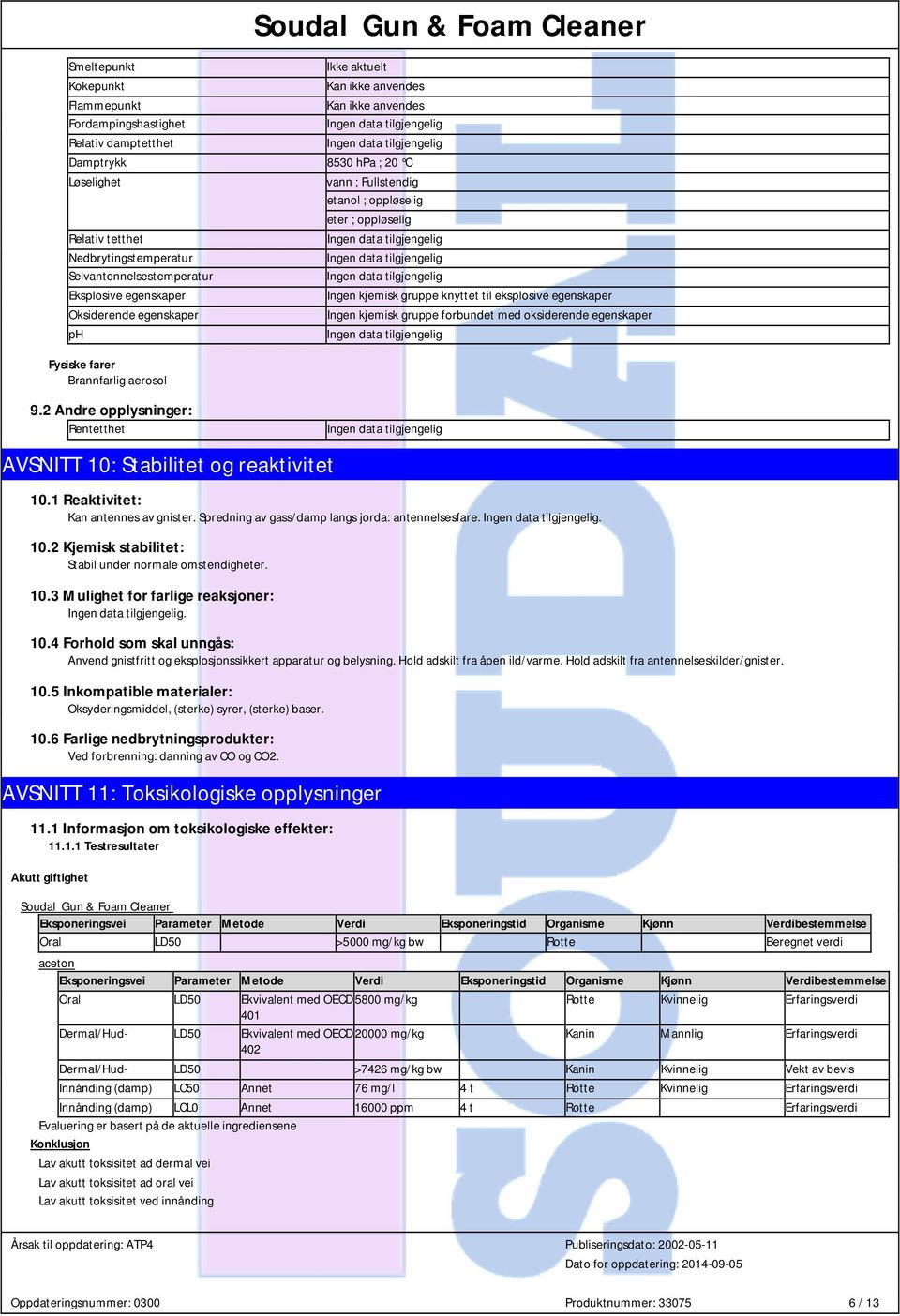 gruppe forbundet med oksiderende egenskaper ph Fysiske farer Brannfarlig aerosol 9.2 Andre opplysninger: Rentetthet AVSNITT 10: Stabilitet og reaktivitet 10.1 Reaktivitet: Kan antennes av gnister.