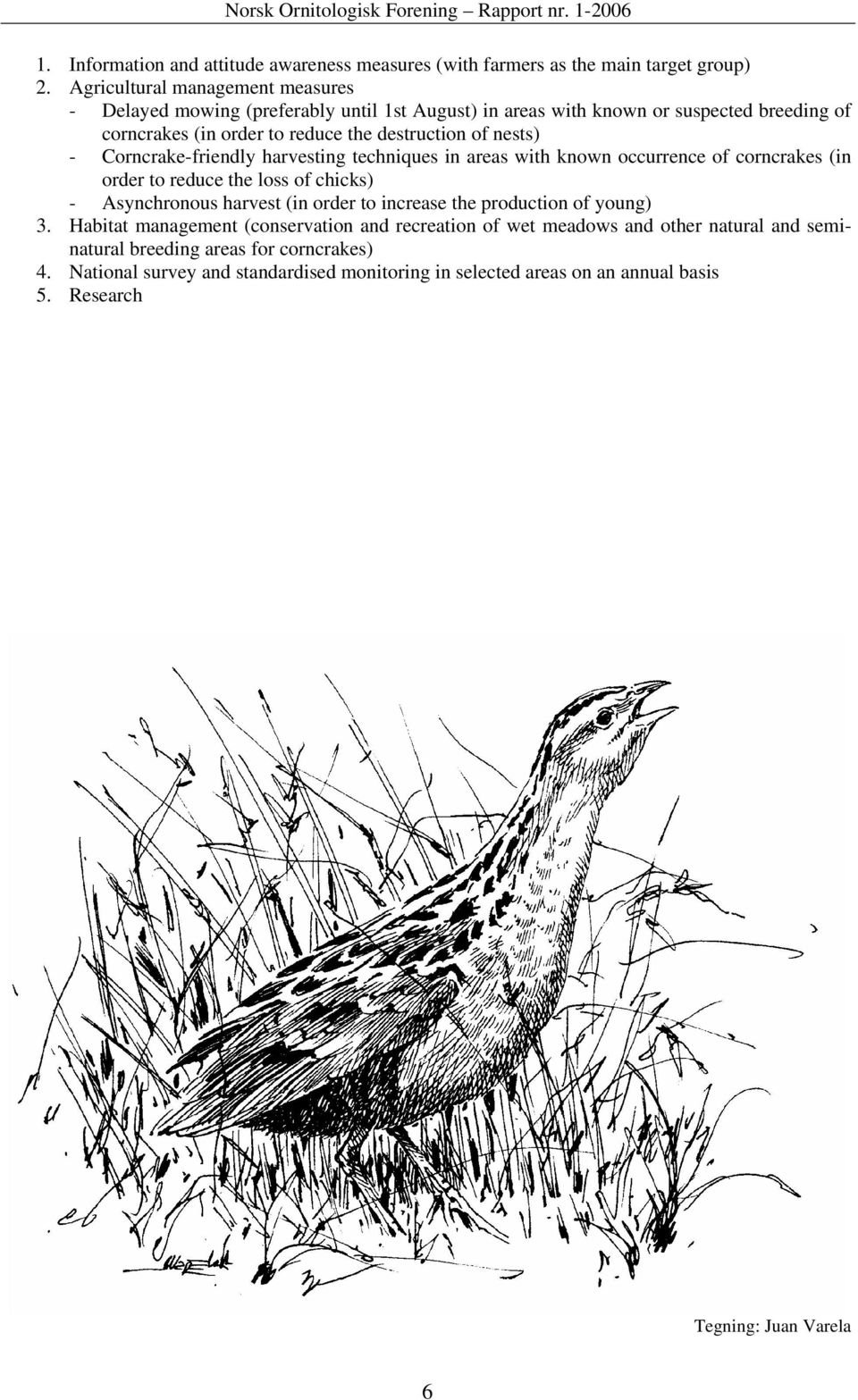 nests) - Corncrake-friendly harvesting techniques in areas with known occurrence of corncrakes (in order to reduce the loss of chicks) - Asynchronous harvest (in order to increase