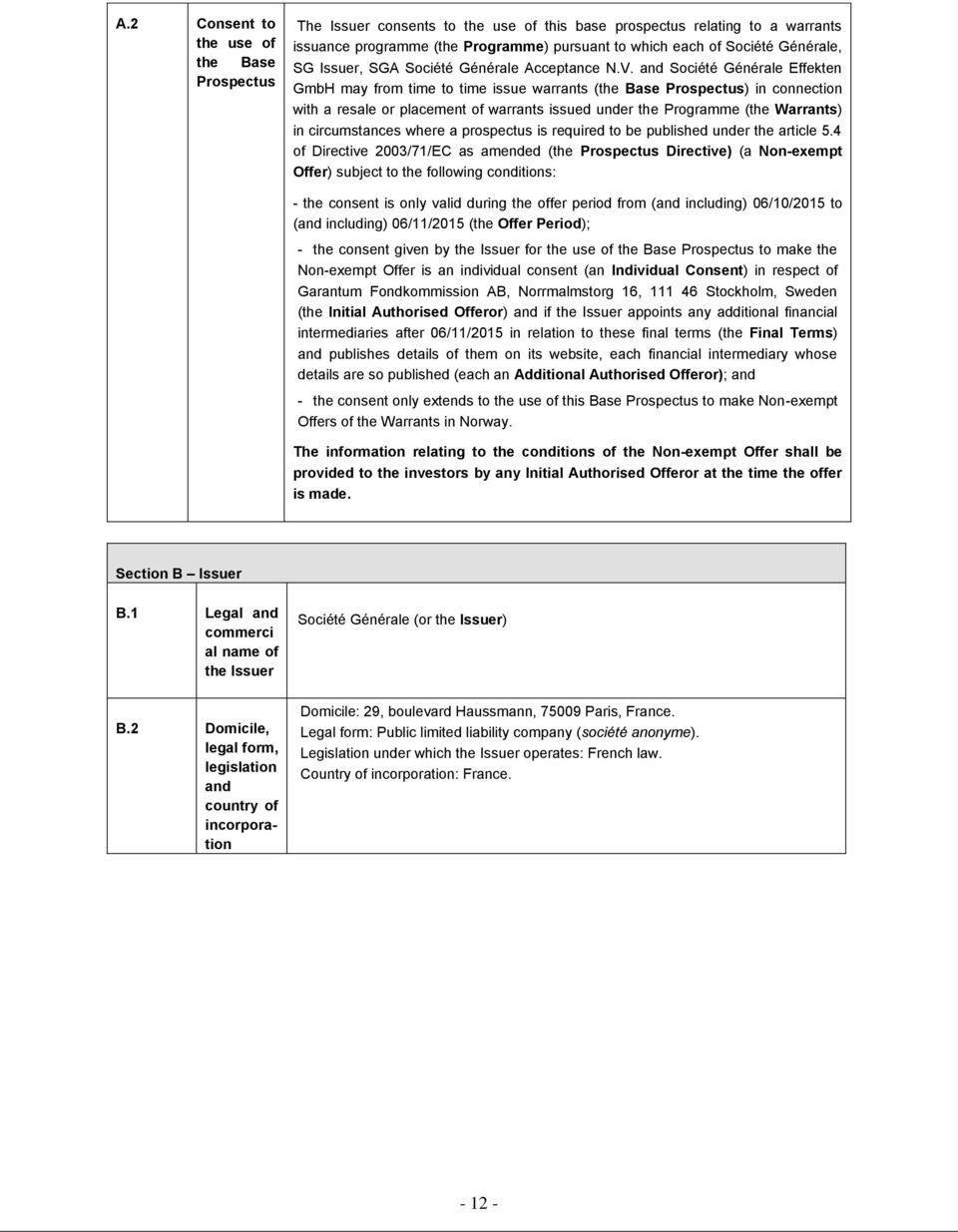 and Société Générale Effekten GmbH may from time to time issue warrants (the Base Prospectus) in connection with a resale or placement of warrants issued under the Programme (the Warrants) in