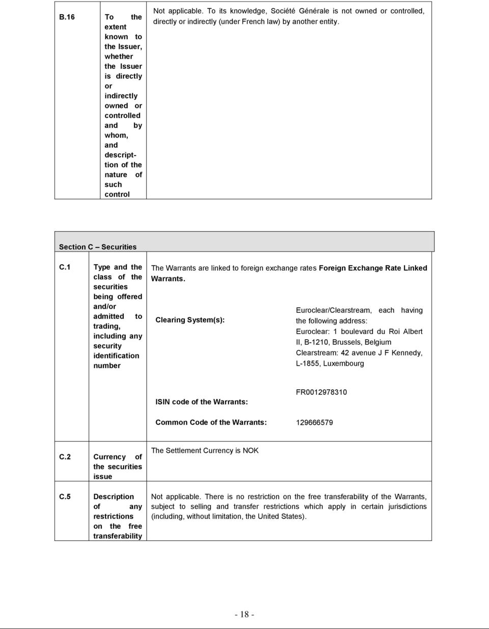 1 Type and the class of the securities being offered and/or admitted to trading, including any security identification number The Warrants are linked to foreign exchange rates Foreign Exchange Rate