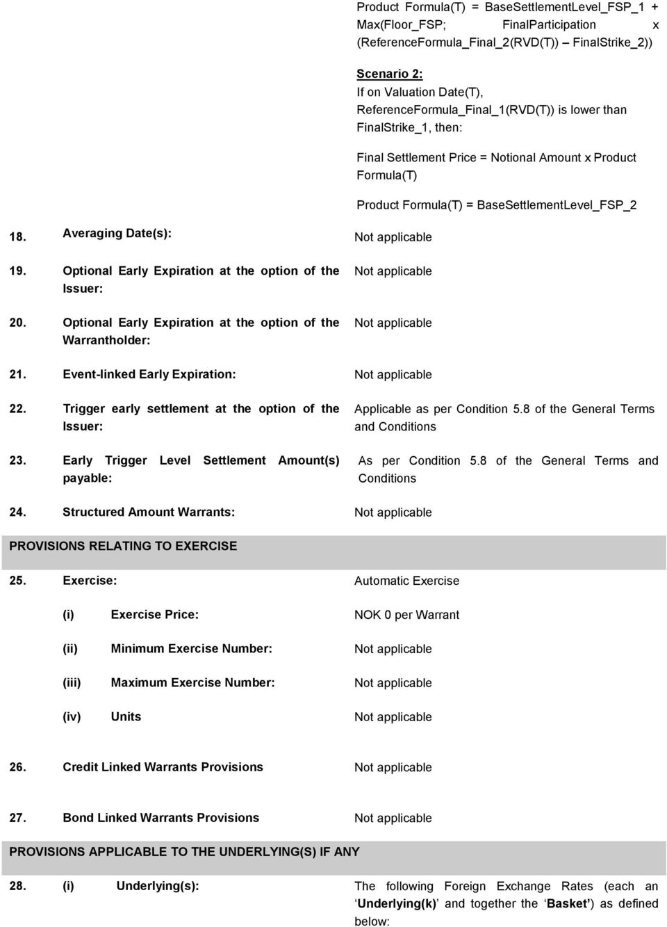 Averaging Date(s): Not applicable 19. Optional Early Expiration at the option of the Issuer: Not applicable 20. Optional Early Expiration at the option of the Warrantholder: Not applicable 21.