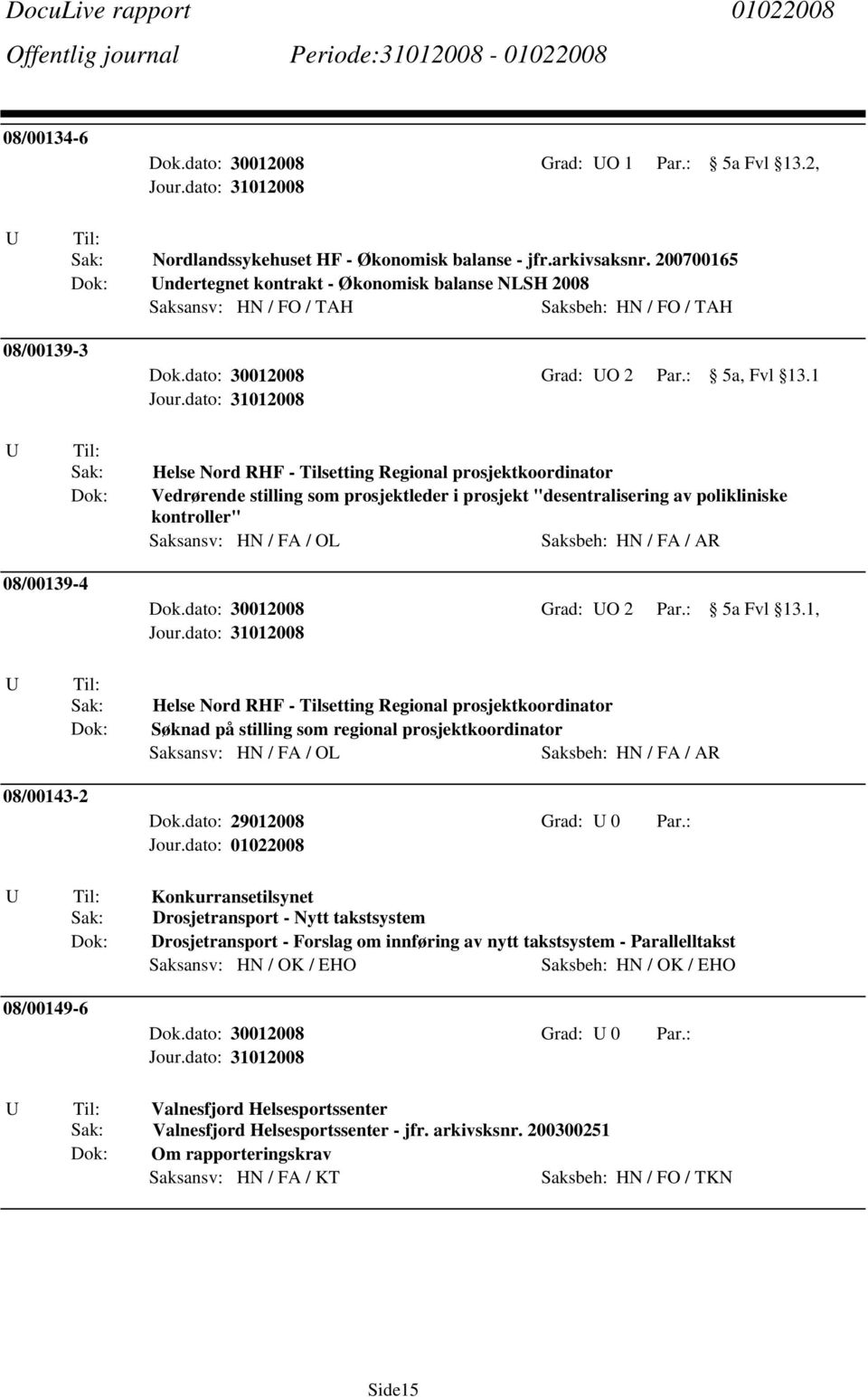 1 Sak: Dok: Helse Nord RHF - Tilsetting Regional prosjektkoordinator Vedrørende stilling som prosjektleder i prosjekt "desentralisering av polikliniske kontroller" Saksansv: HN / FA / OL Saksbeh: HN