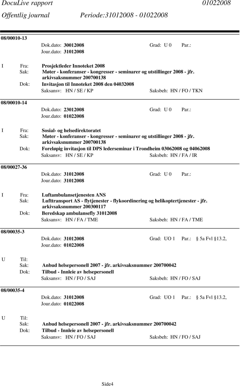 : I Fra: Sosial- og helsedirektoratet Sak: Møter - konferanser - kongresser - seminarer og utstillinger 2008 - jfr.