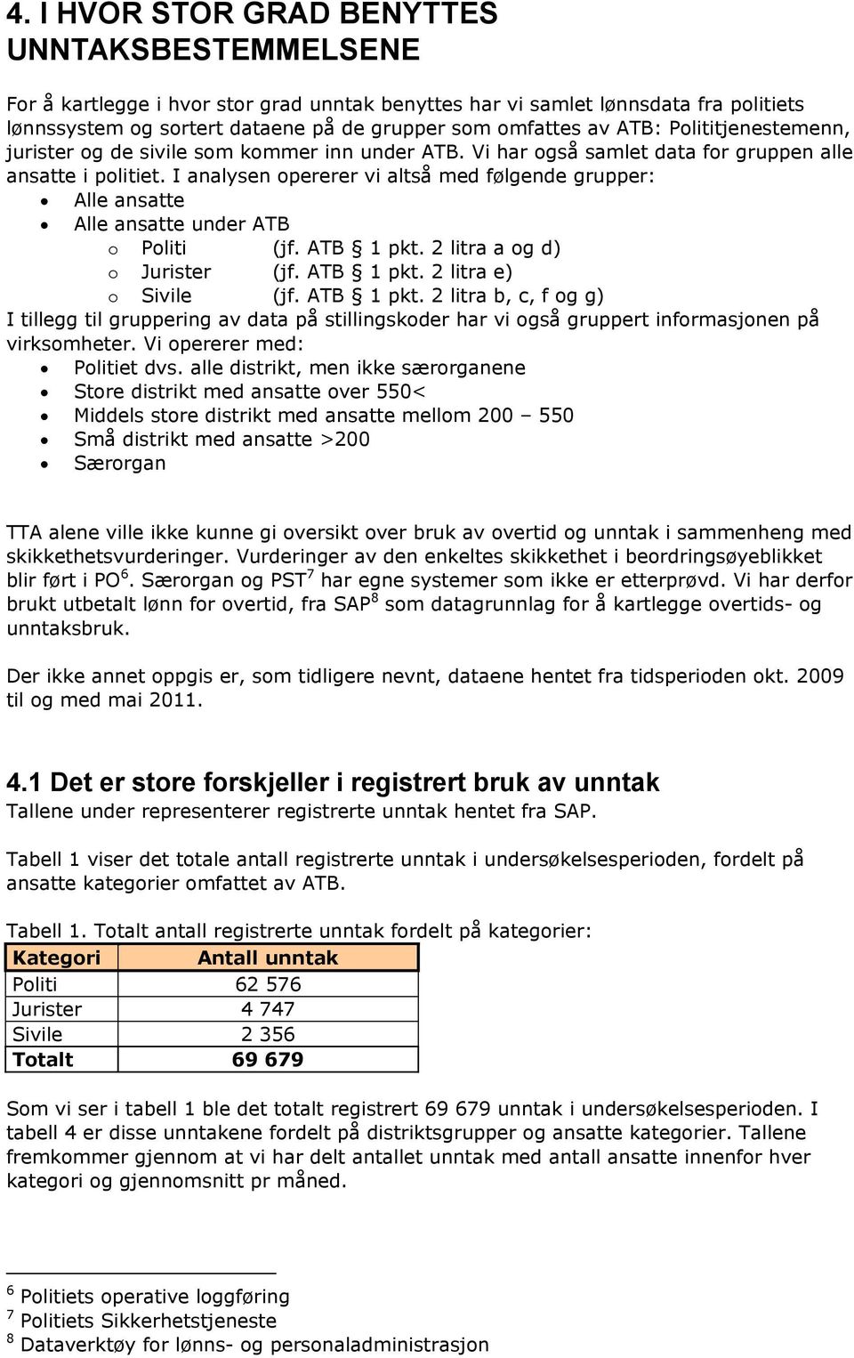 I analysen opererer vi altså med følgende grupper: Alle ansatte Alle ansatte under ATB o Politi (jf. ATB 1 pkt.