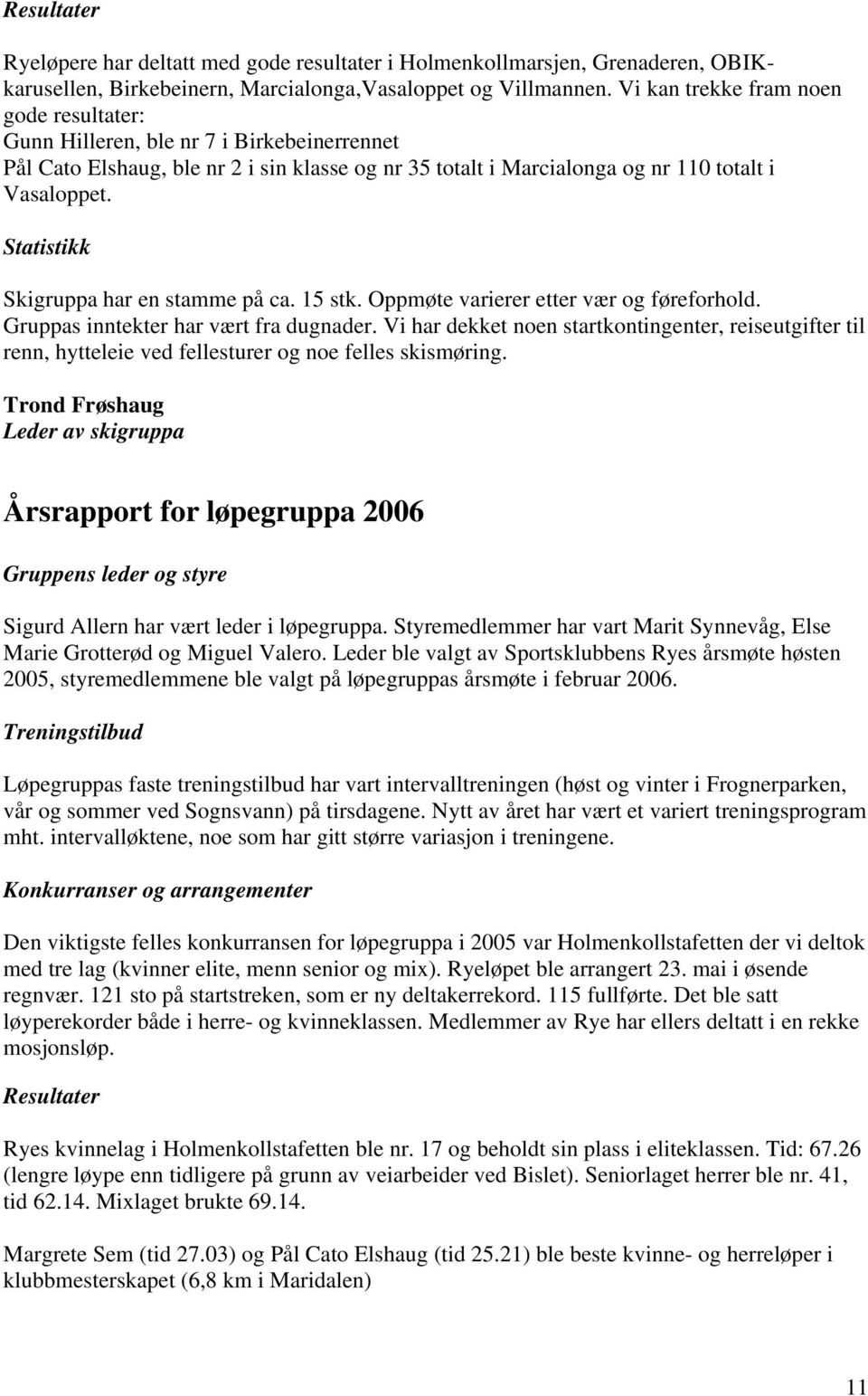 Statistikk Skigruppa har en stamme på ca. 15 stk. Oppmøte varierer etter vær og føreforhold. Gruppas inntekter har vært fra dugnader.