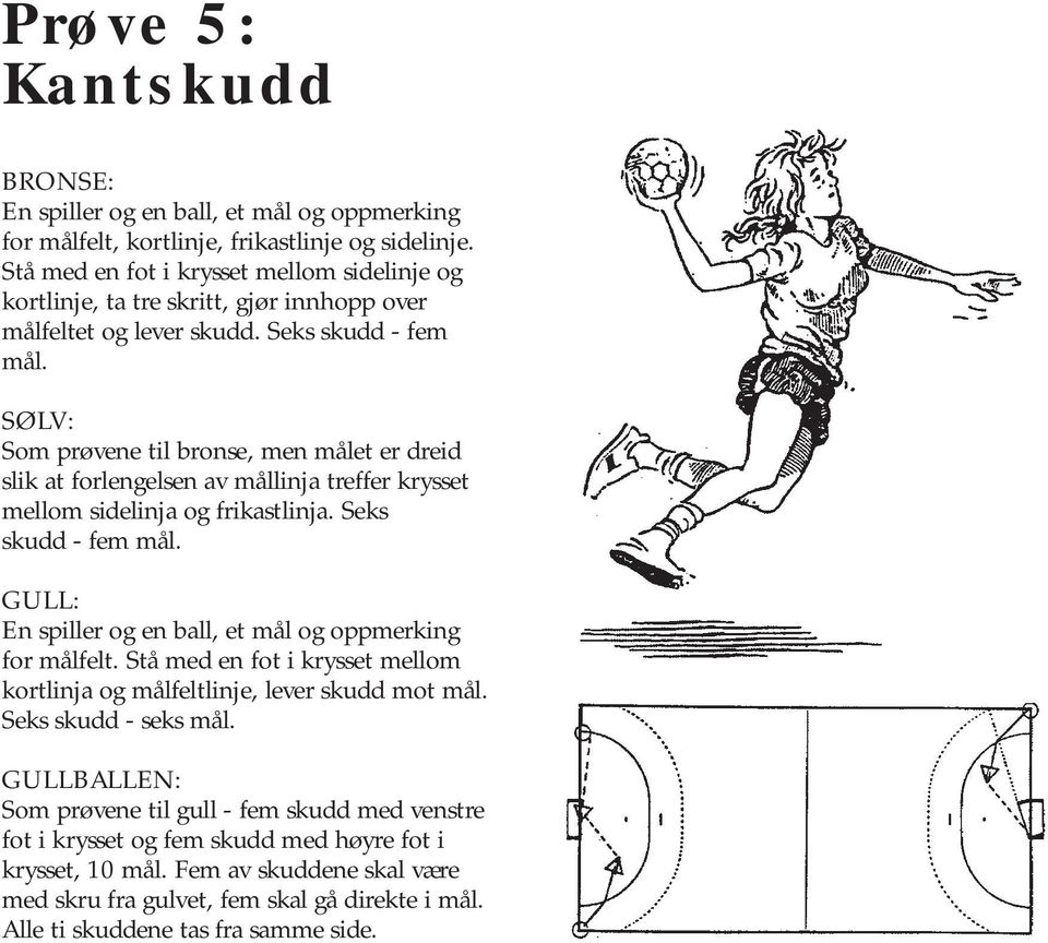 Som prøvene til bronse, men målet er dreid slik at forlengelsen av mållinja treffer krysset mellom sidelinja og frikastlinja. Seks skudd - fem mål.