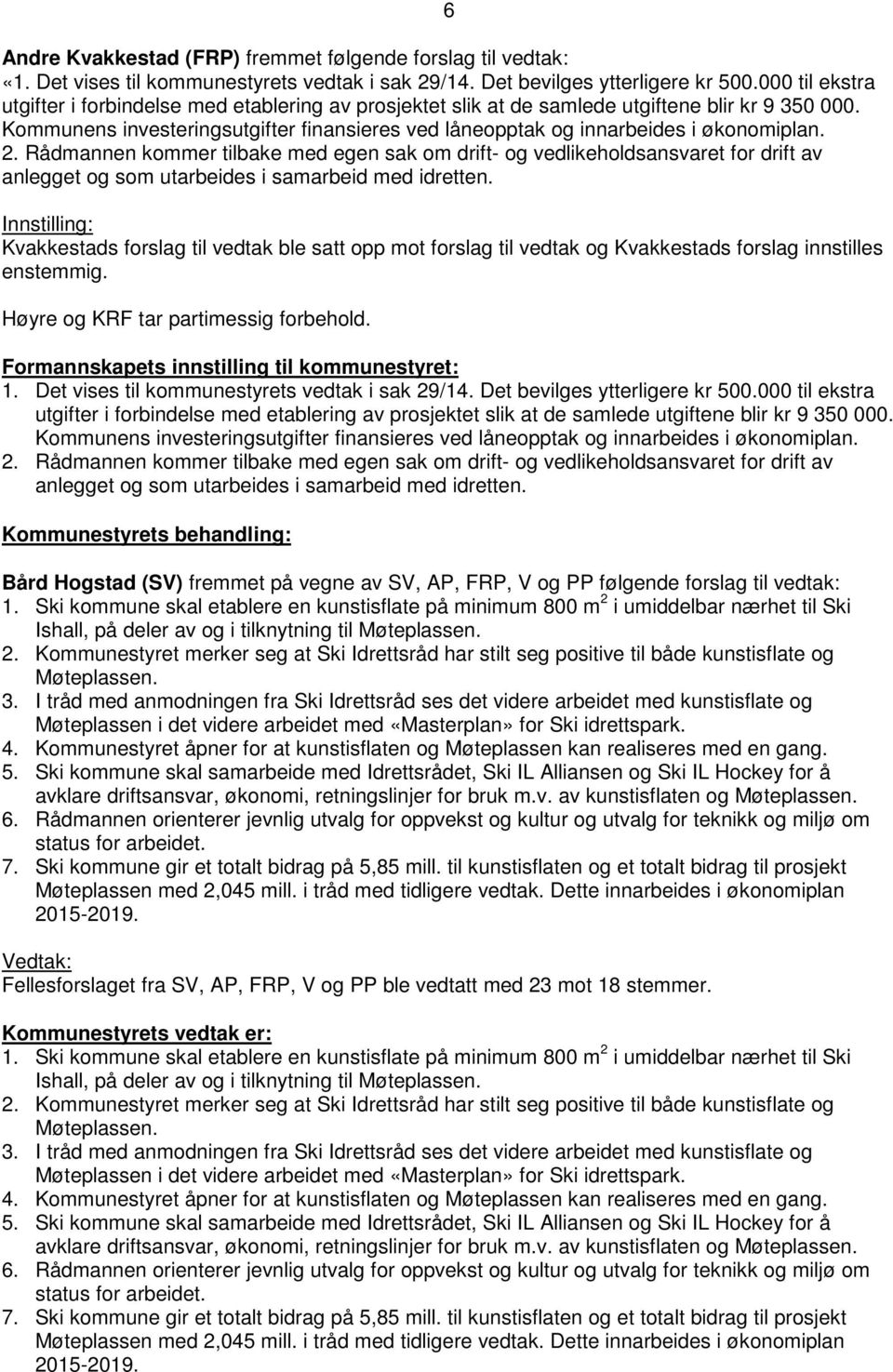 Kommunens investeringsutgifter finansieres ved låneopptak og innarbeides i økonomiplan. 2.