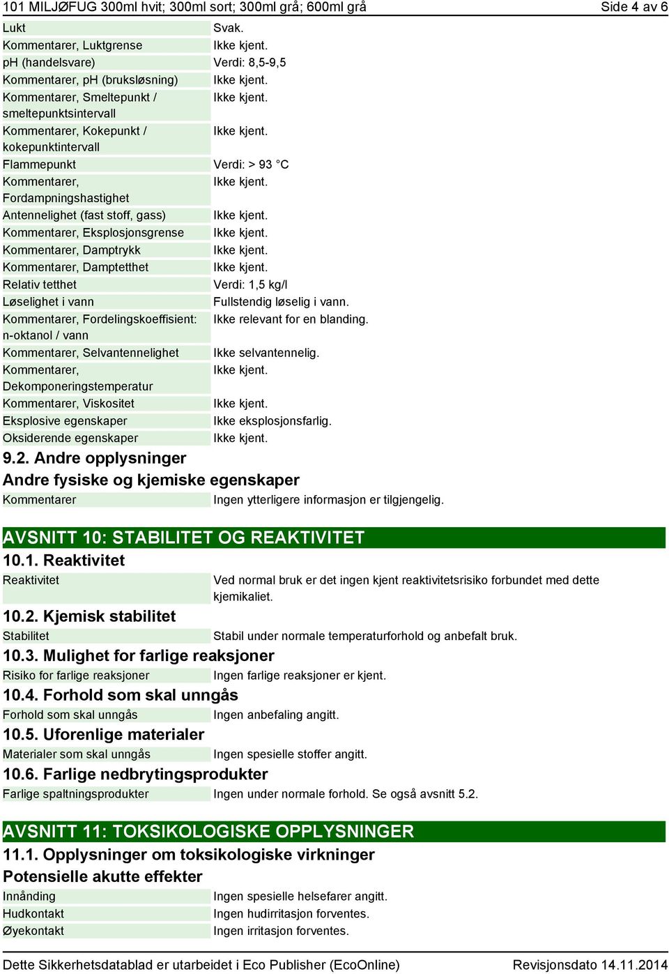 Antennelighet (fast stoff, gass) er, Eksplosjonsgrense er, Damptrykk er, Damptetthet Relativ tetthet Verdi: 1,5 kg/l Løselighet i vann Fullstendig løselig i vann.