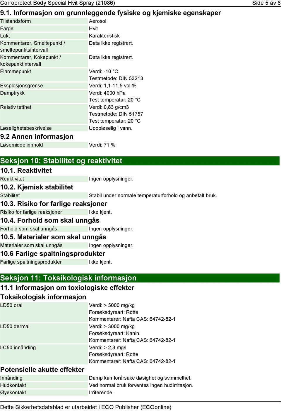 smeltepunktsintervall Kommentarer, Kokepunkt / Data ikke registrert.