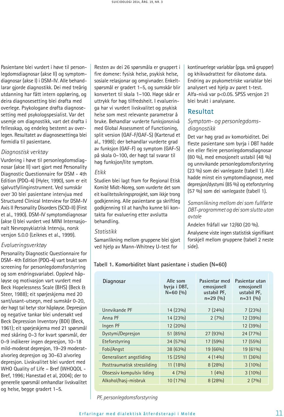 Var det usemje om diagnostikk, vart det drøfta i fellesskap, og endeleg bestemt av overlegen. Resultatet av diagnosesettinga blei formidla til pasientane.