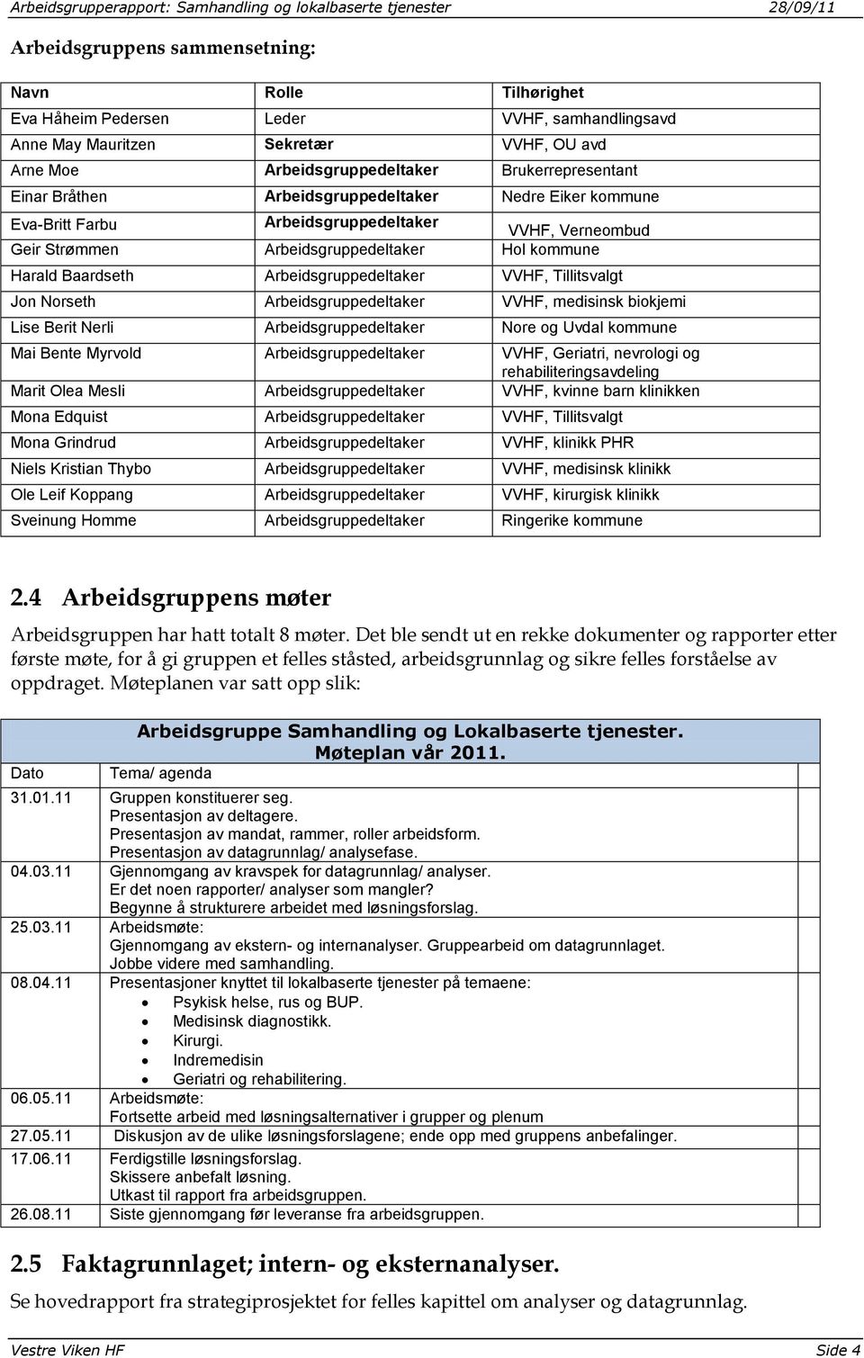 Tillitsvalgt Jon Norseth Arbeidsgruppedeltaker VVHF, medisinsk biokjemi Lise Berit Nerli Arbeidsgruppedeltaker Nore og Uvdal kommune Mai Bente Myrvold Arbeidsgruppedeltaker VVHF, Geriatri, nevrologi