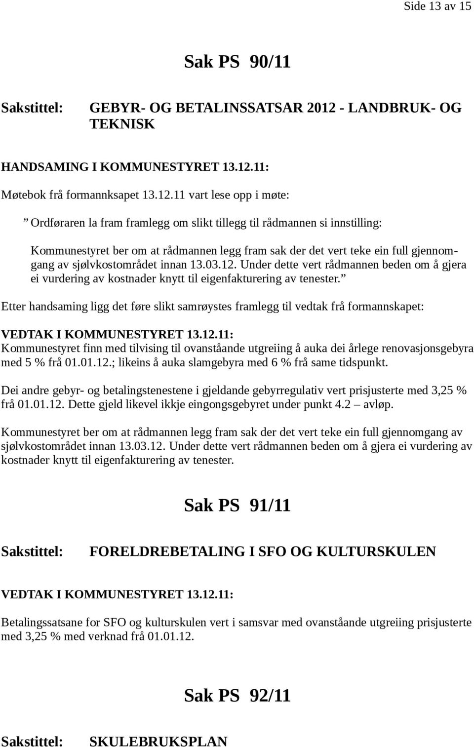 11: Møtebok frå formannksapet 13.12.