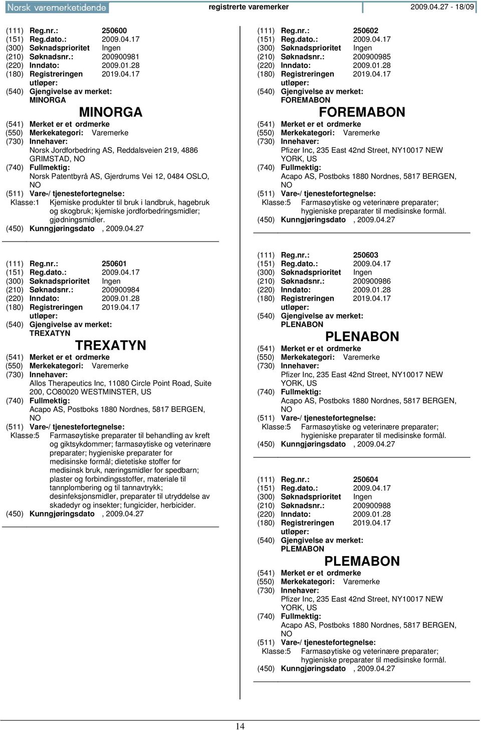 17 (210) Søknadsnr.: 200900981 (220) Inndato: 2009.01.28 (180) Registreringen 2019.04.