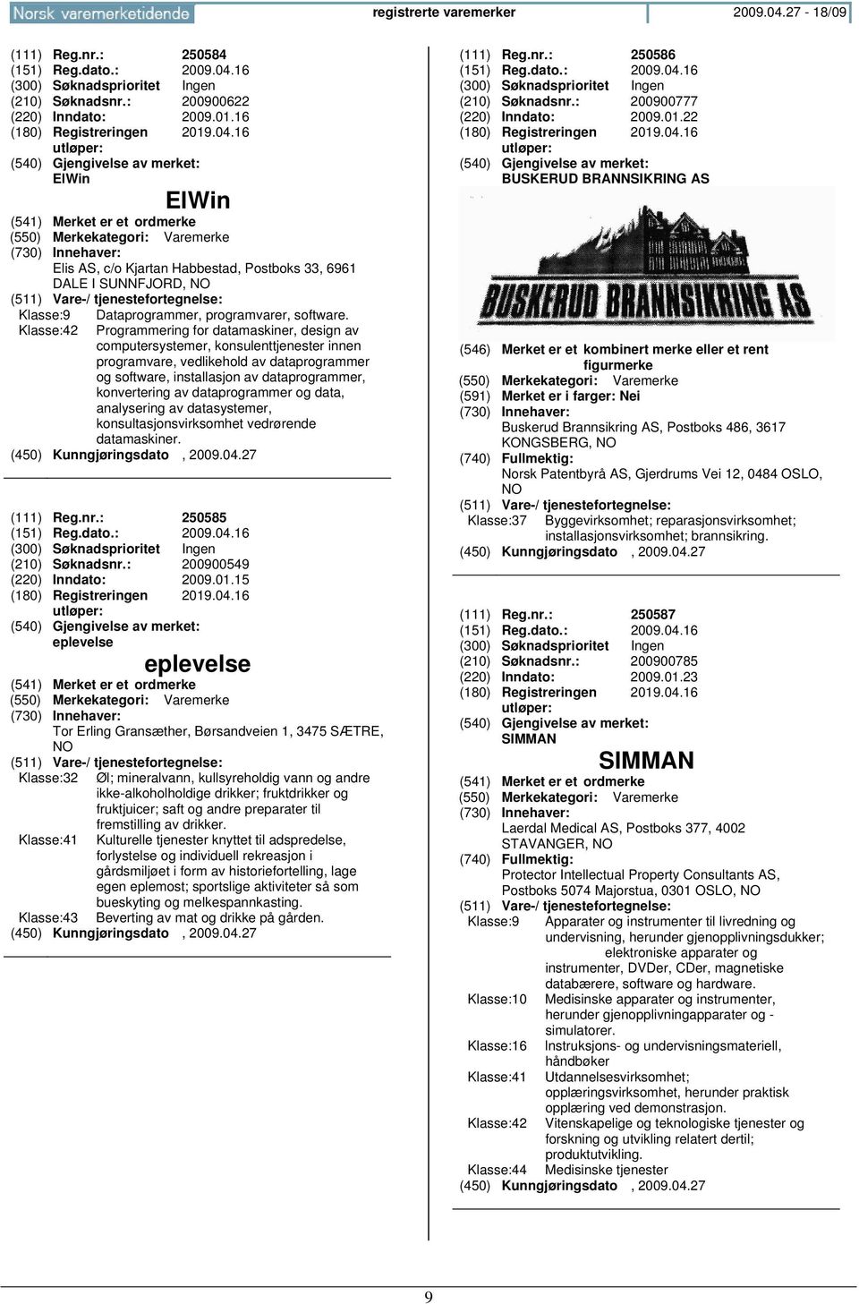 dataprogrammer og data, analysering av datasystemer, konsultasjonsvirksomhet vedrørende datamaskiner. (111) Reg.nr.: 250585 (151) Reg.dato.: 2009.04.16 (210) Søknadsnr.: 200900549 (220) Inndato: 2009.