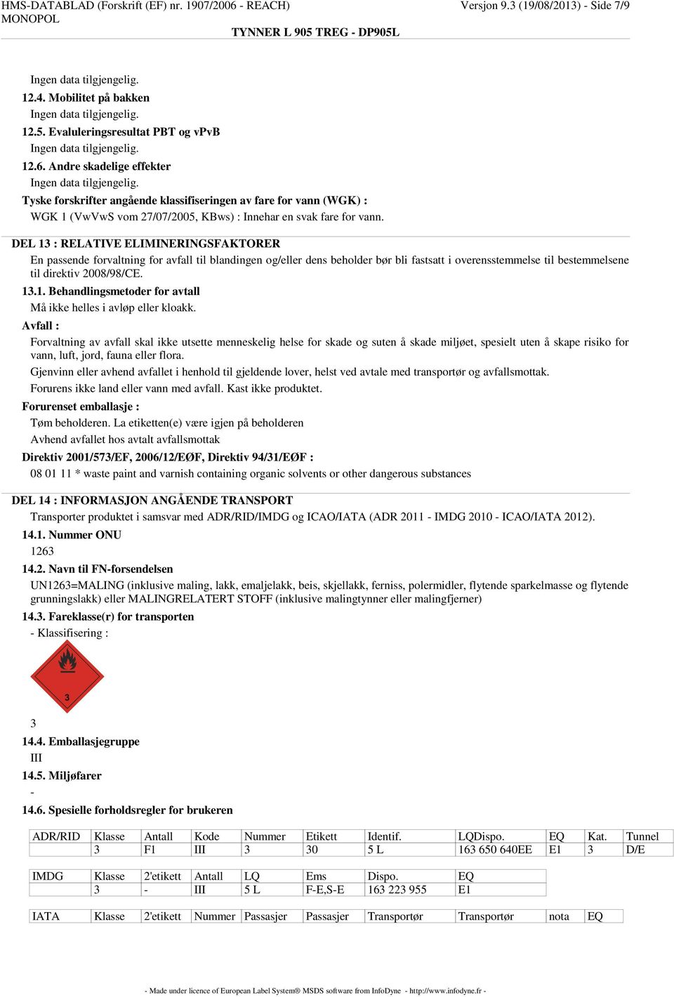 Andre skadelige effekter Tyske forskrifter angående klassifiseringen av fare for vann (WGK) : WGK 1 (VwVwS vom 27/07/2005, KBws) : Innehar en svak fare for vann.