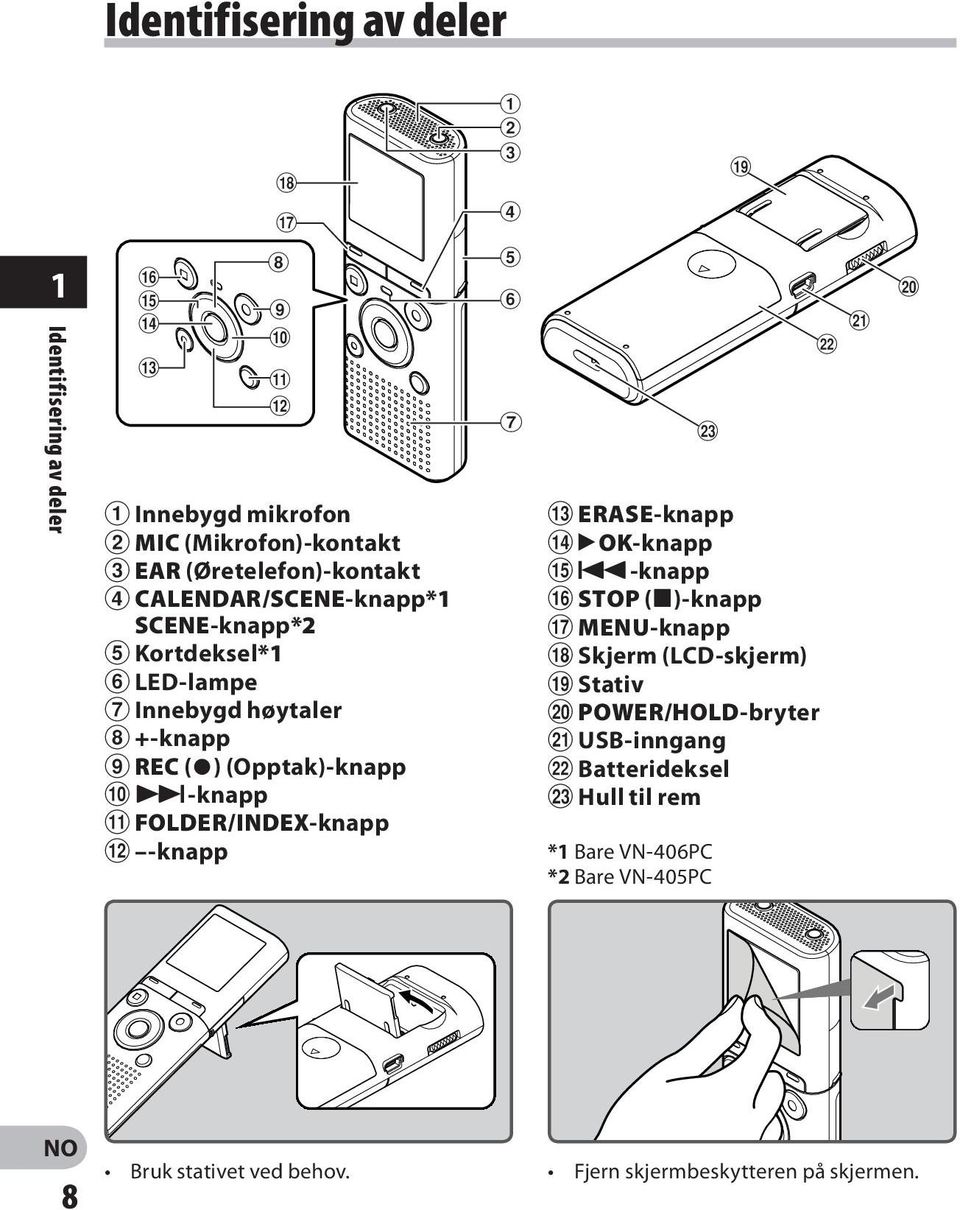 Innebygd høytaler 8 +-knapp 9 REC (s) (Opptak)-knapp 0 9-knapp!