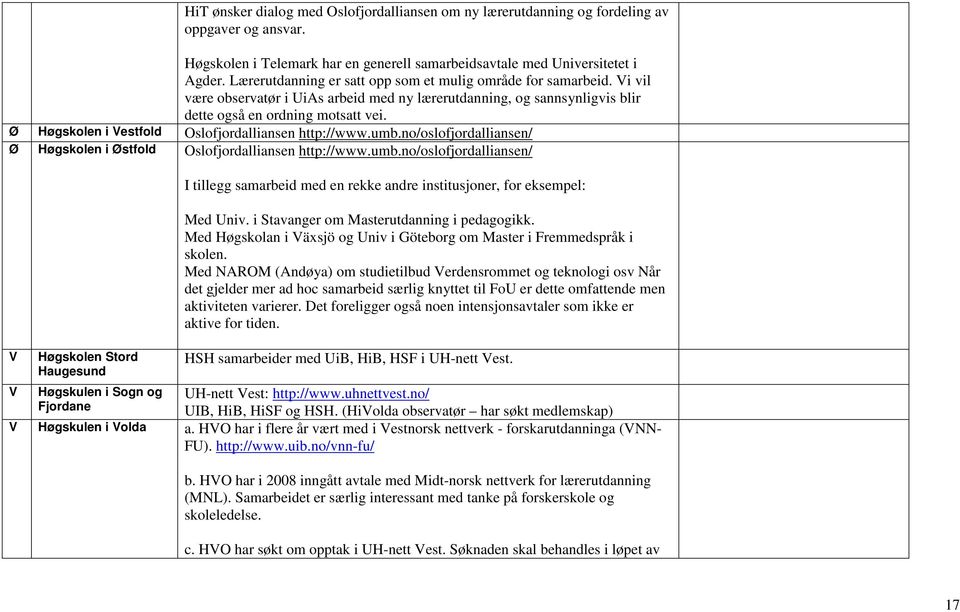 Ø Høgskolen i Vestfold Oslofjordalliansen http://www.umb.