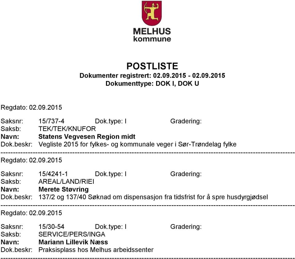 type: I Gradering: Saksb: AREAL/LAND/RIEI Navn: Merete Støvring Dok.