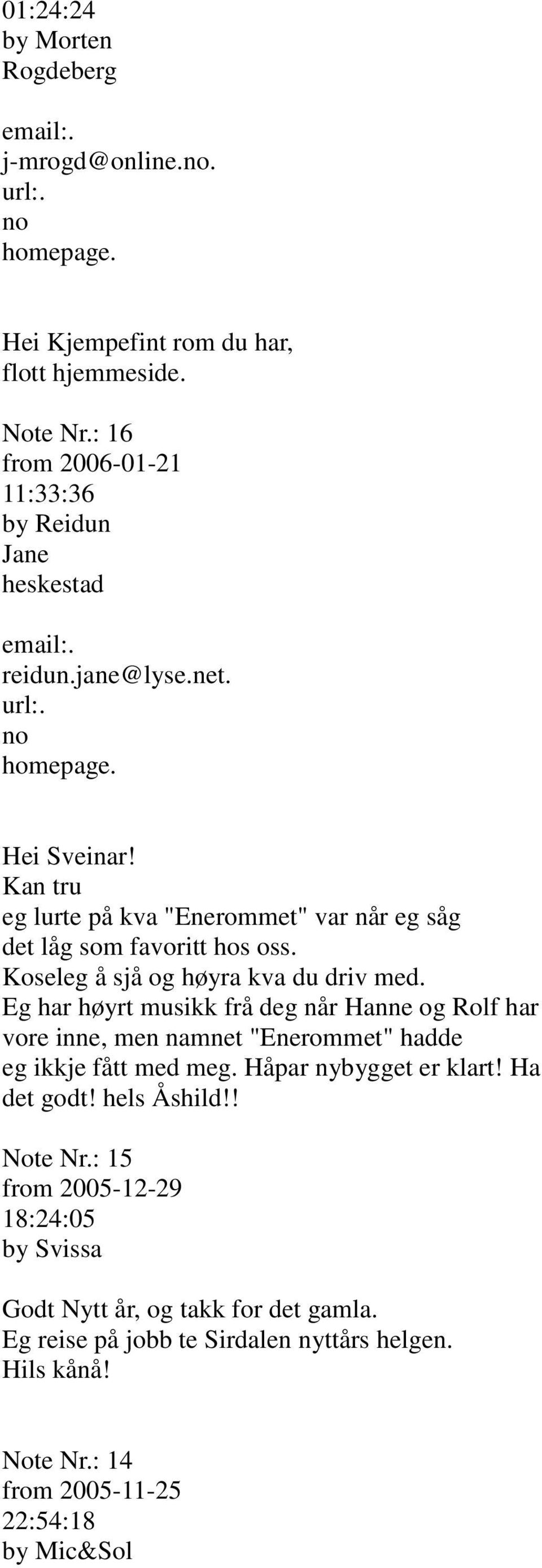 Eg har høyrt musikk frå deg når Hanne og Rolf har vore inne, men namnet "Enerommet" hadde eg ikkje fått med meg. Håpar nybygget er klart! Ha det godt! hels Åshild!