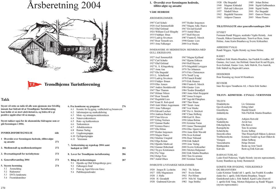 Medlemstall og medlemskontingent 272 3. Overnattingstall for turisthyttene 273 4. Generalforsamling 2004 273 5. Styrets beretning 274 5.1 Årsmelding 5.2 Rådsmøter 5.3 DNTs landsmøte 5.