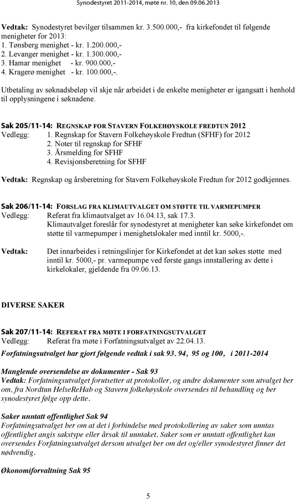 Sak 205/11-14: REGNSKAP FOR STAVERN FOLKEHØYSKOLE FREDTUN 2012 Vedlegg: 1. Regnskap for Stavern Folkehøyskole Fredtun (SFHF) for 2012 2. Noter til regnskap for SFHF 3. Årsmelding for SFHF 4.