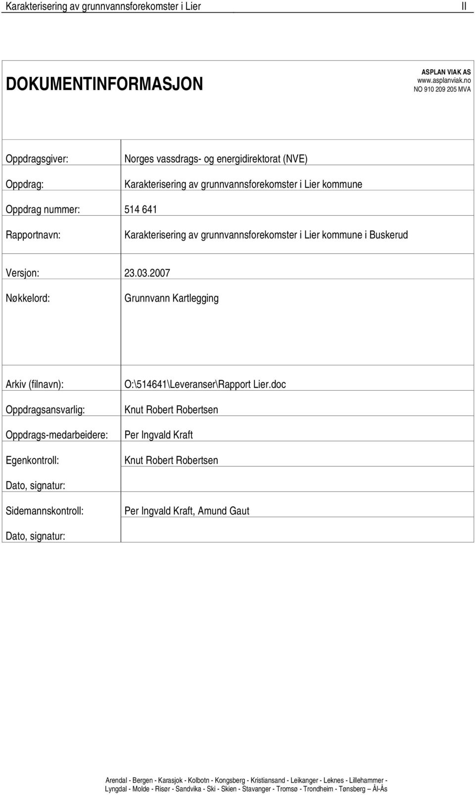 av grunnvannsforekomster i Lier kommune i Buskerud Versjon: 23.03.