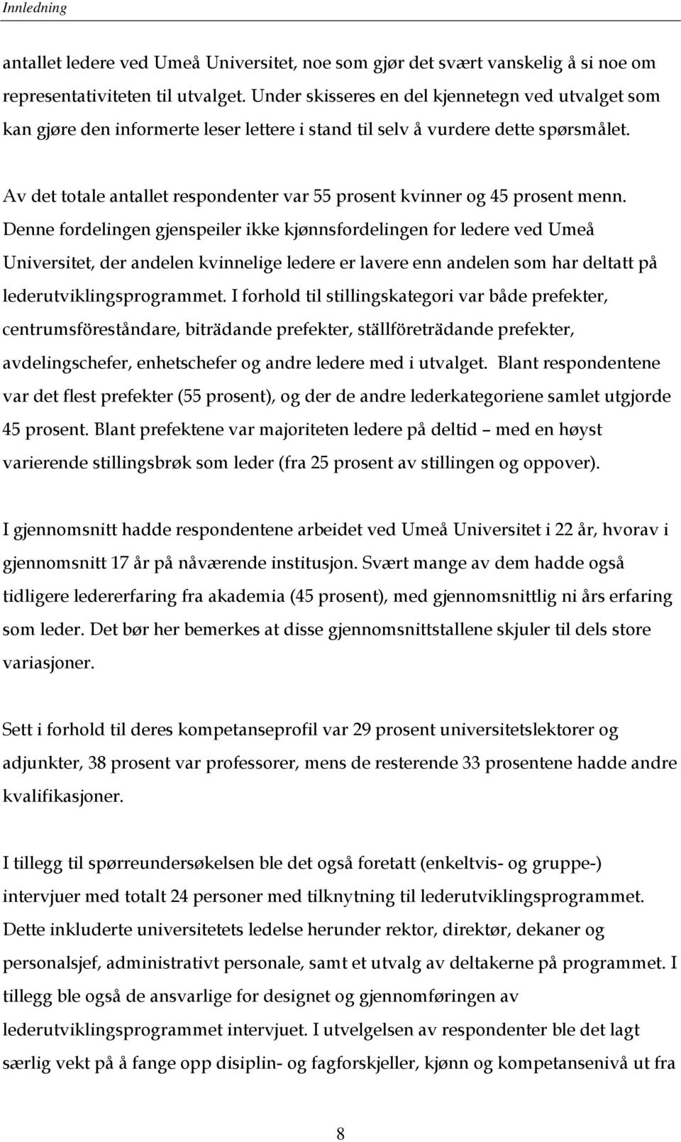 Av det totale antallet respondenter var 55 prosent kvinner og 45 prosent menn.