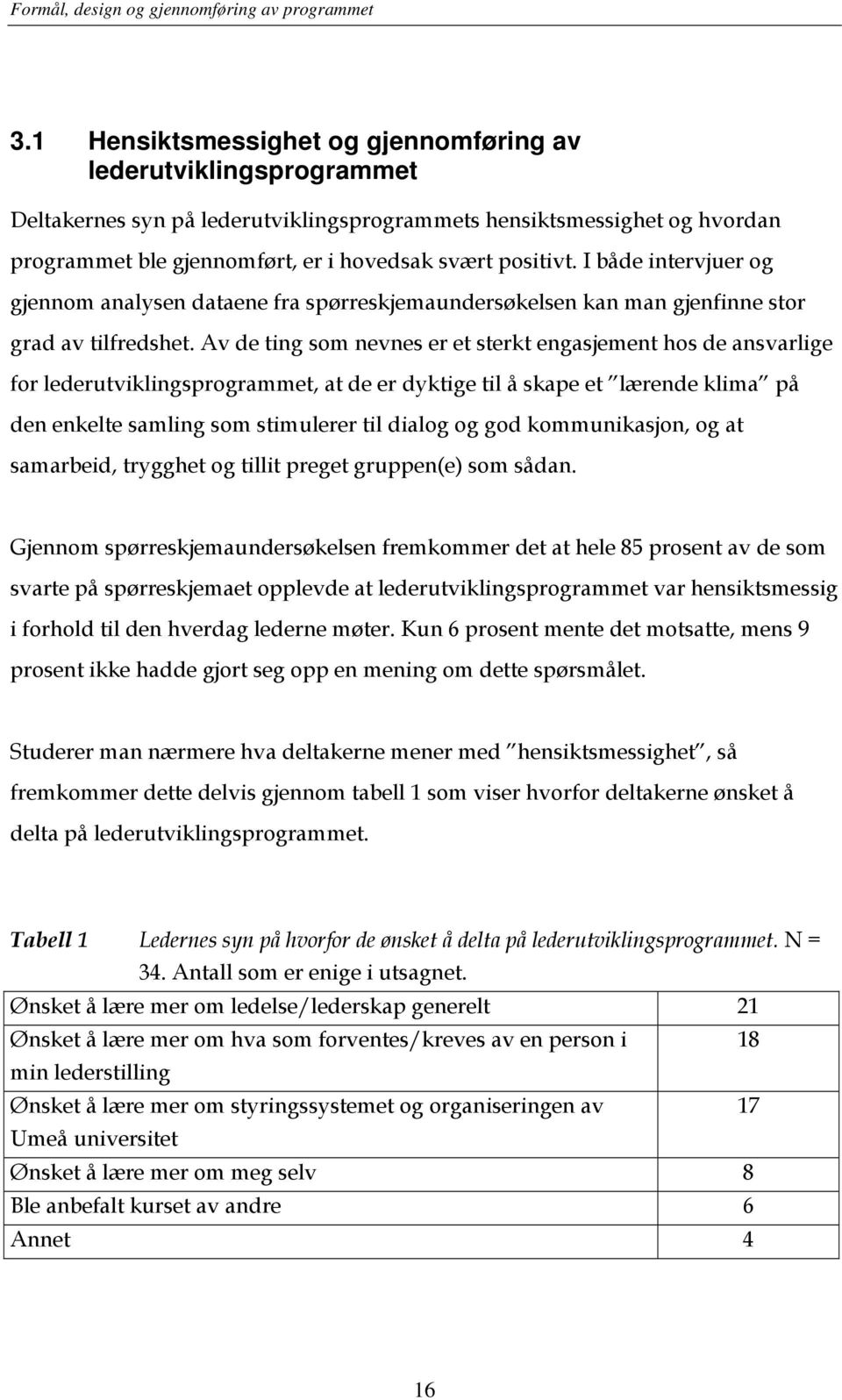 I både intervjuer og gjennom analysen dataene fra spørreskjemaundersøkelsen kan man gjenfinne stor grad av tilfredshet.