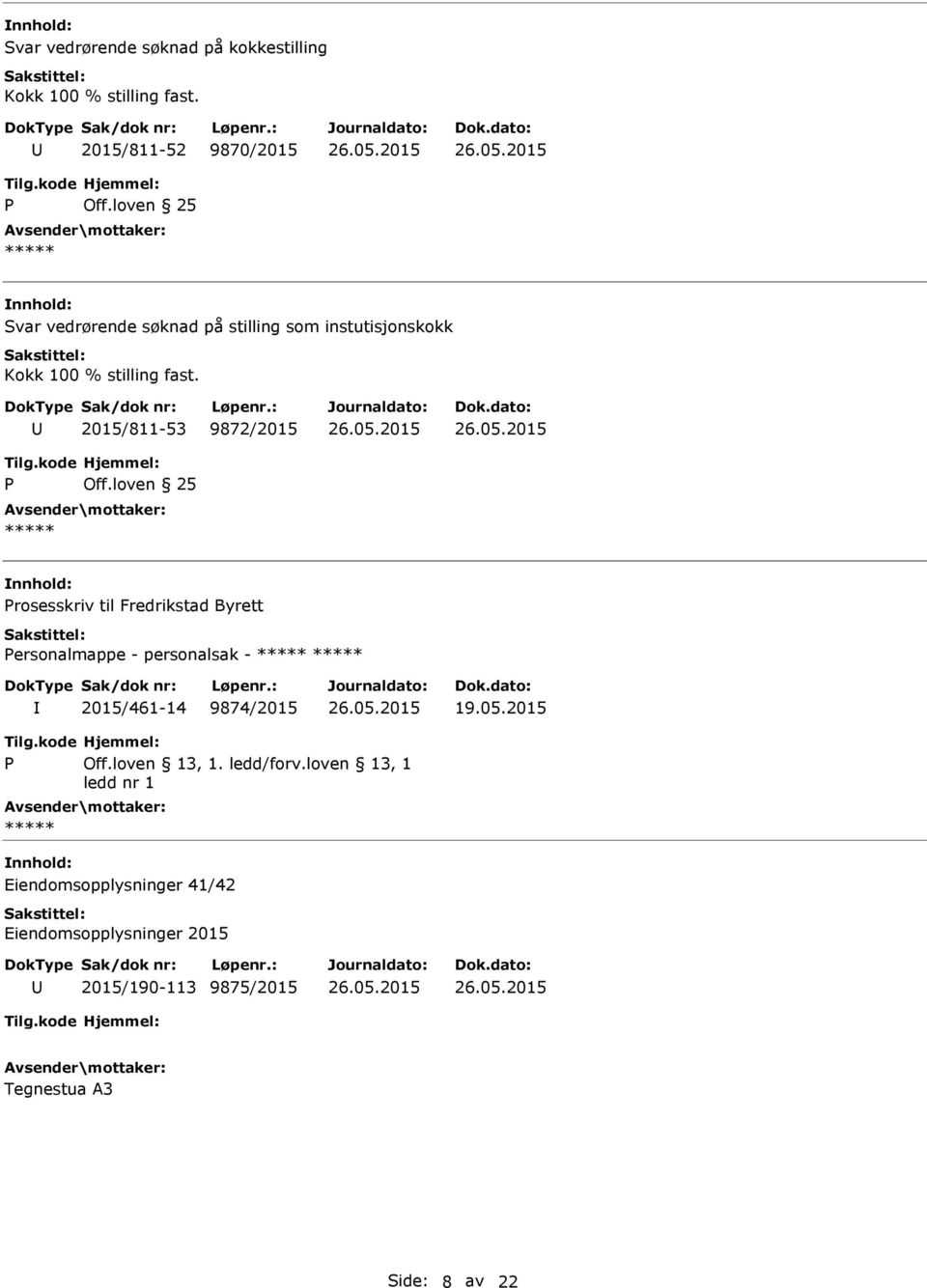 personalsak - 2015/461-14 9874/2015 19.05.2015 Off.loven 13, 1. ledd/forv.