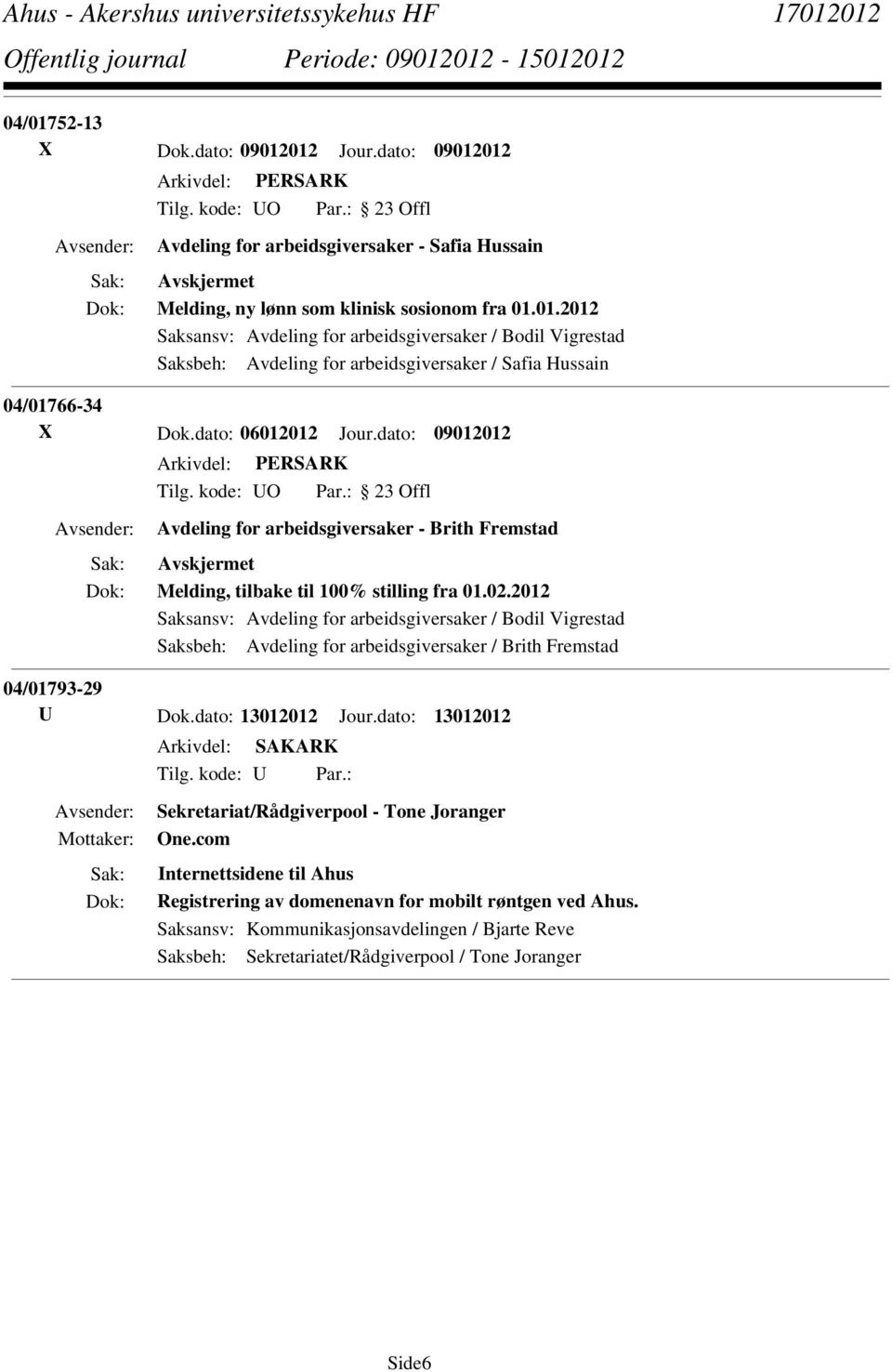 2012 Saksansv: Avdeling for arbeidsgiversaker / Bodil Vigrestad Saksbeh: Avdeling for arbeidsgiversaker / Brith Fremstad 04/01793-29 U Dok.dato: 13012012 Jour.dato: 13012012 Tilg. kode: U Par.