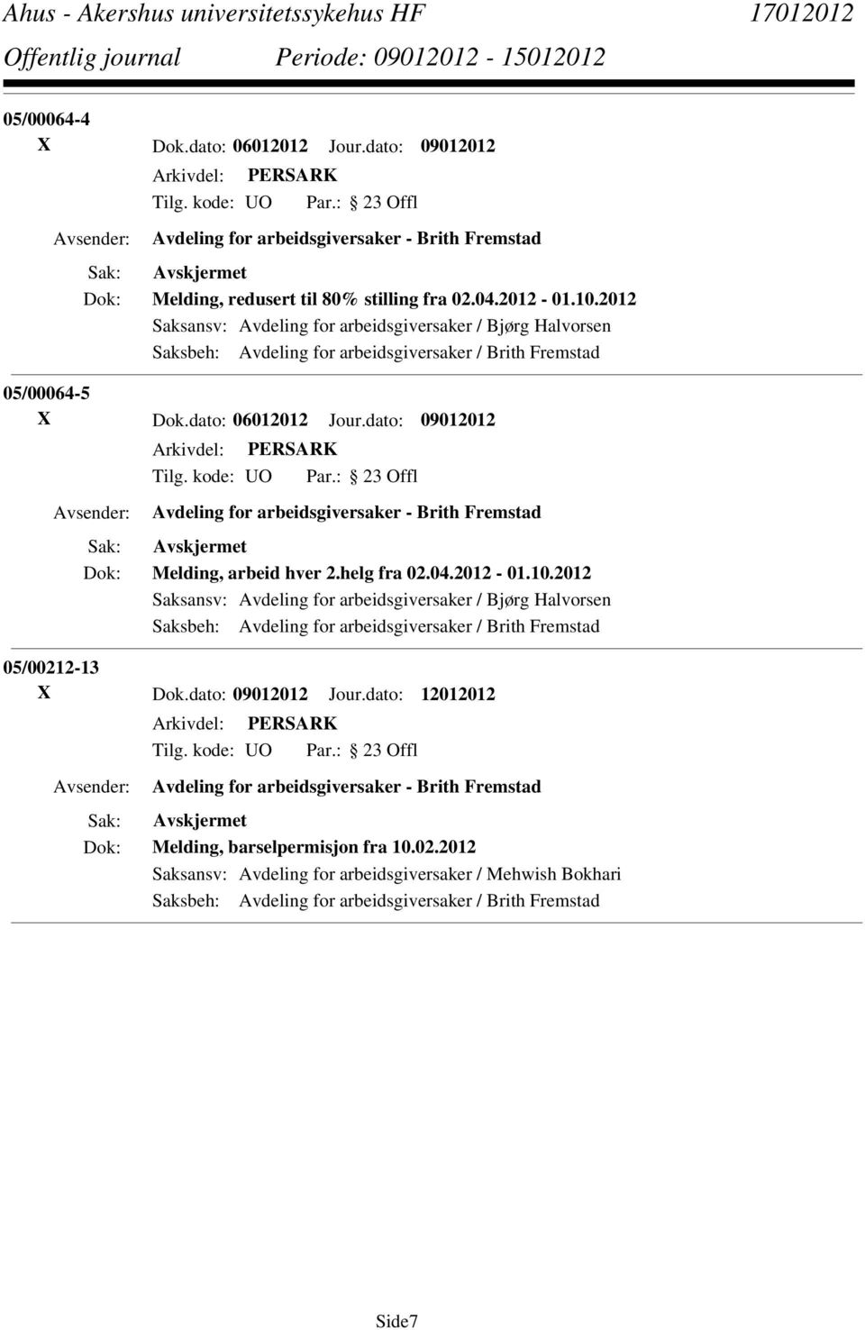 dato: 09012012 Avdeling for arbeidsgiversaker - Brith Fremstad Melding, arbeid hver 2.helg fra 02.04.2012-01.10.